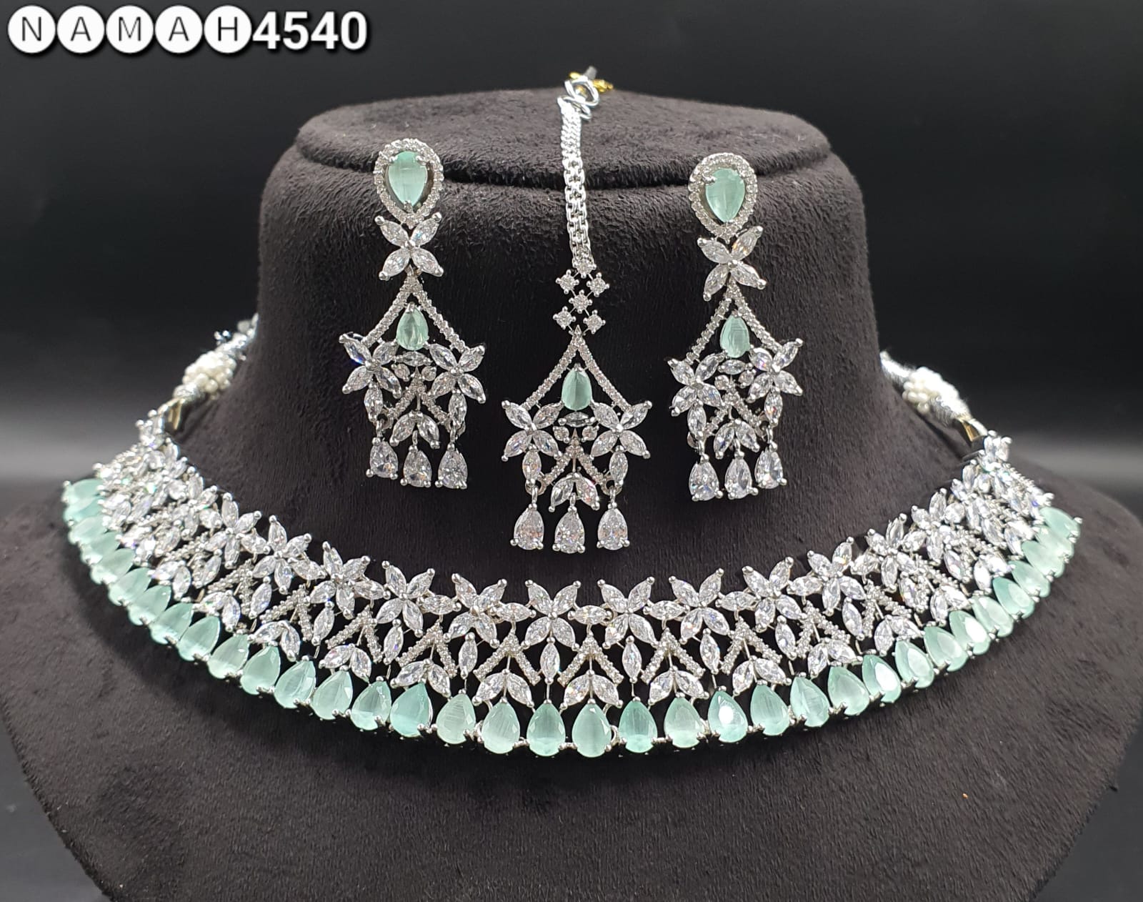 Mind Green American Diamond Necklace Set