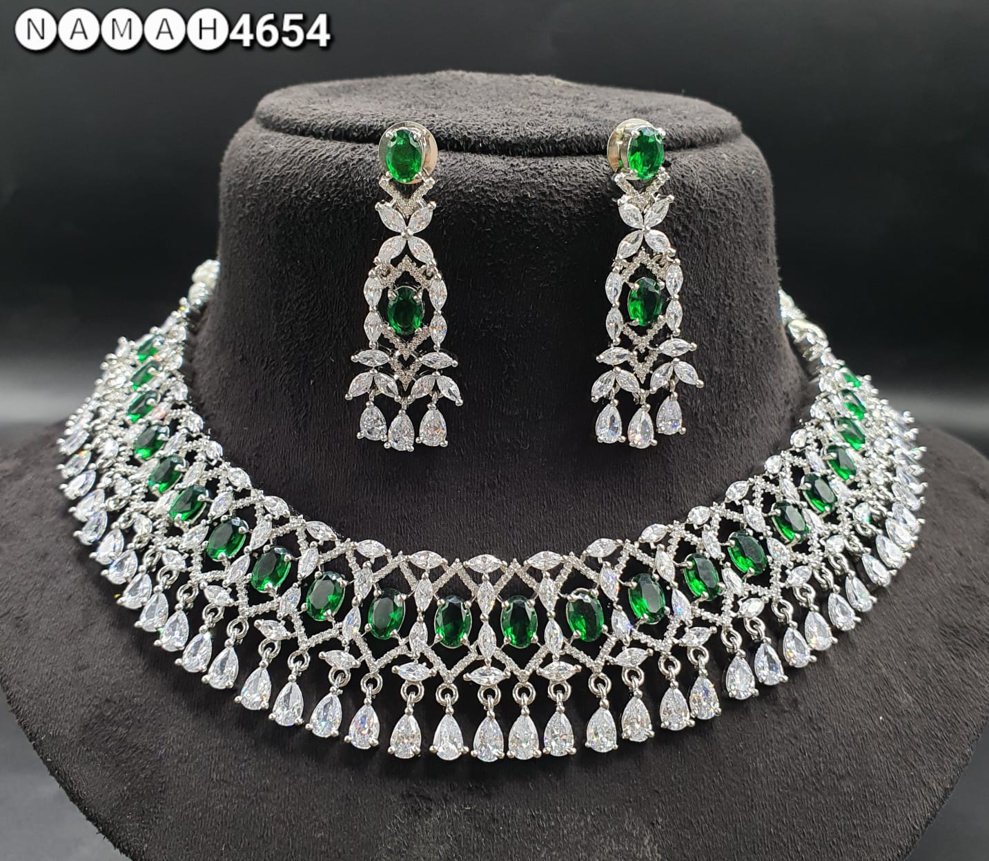 Green American Diamond Necklace Set