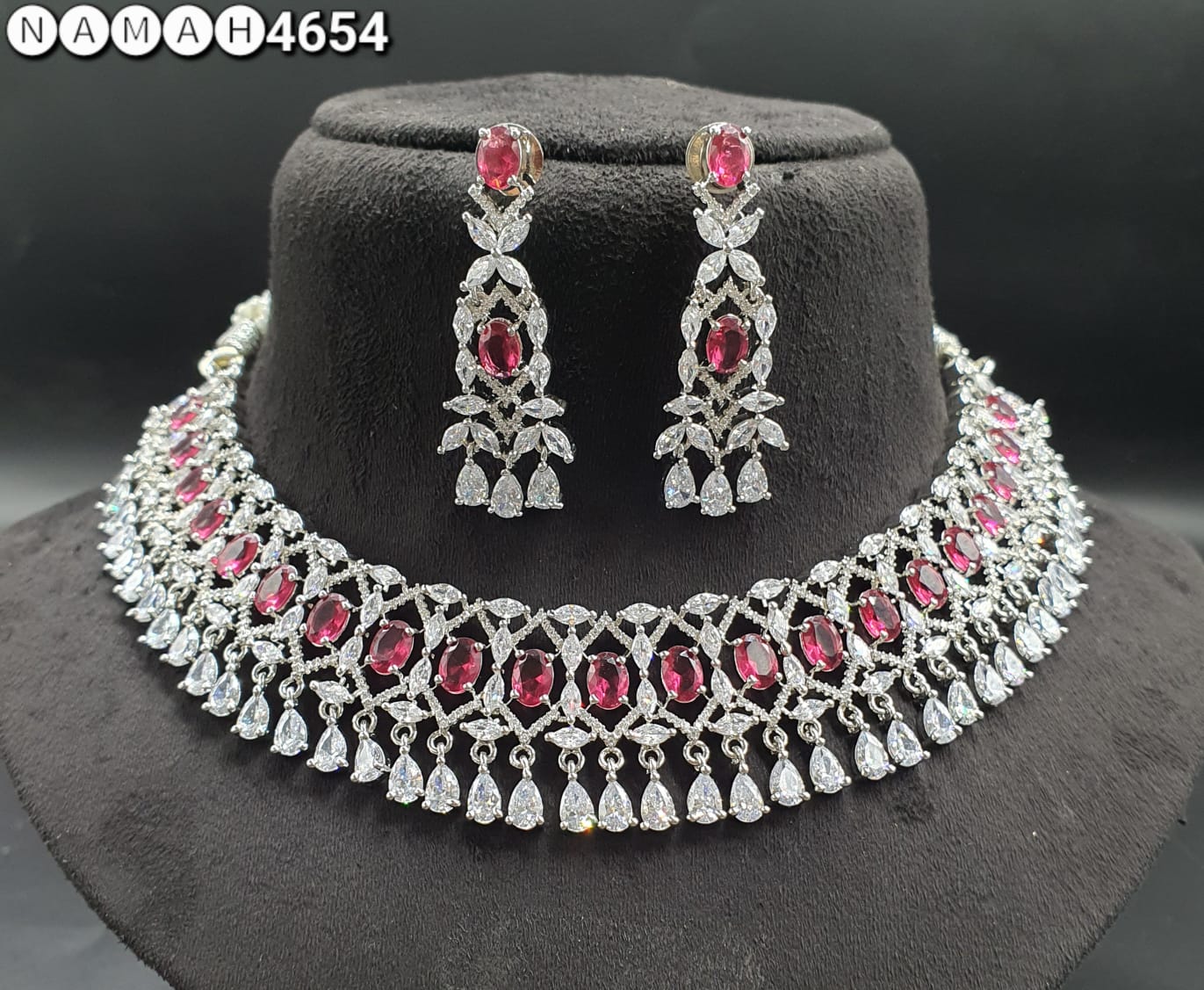 Red American Diamond Necklace Set