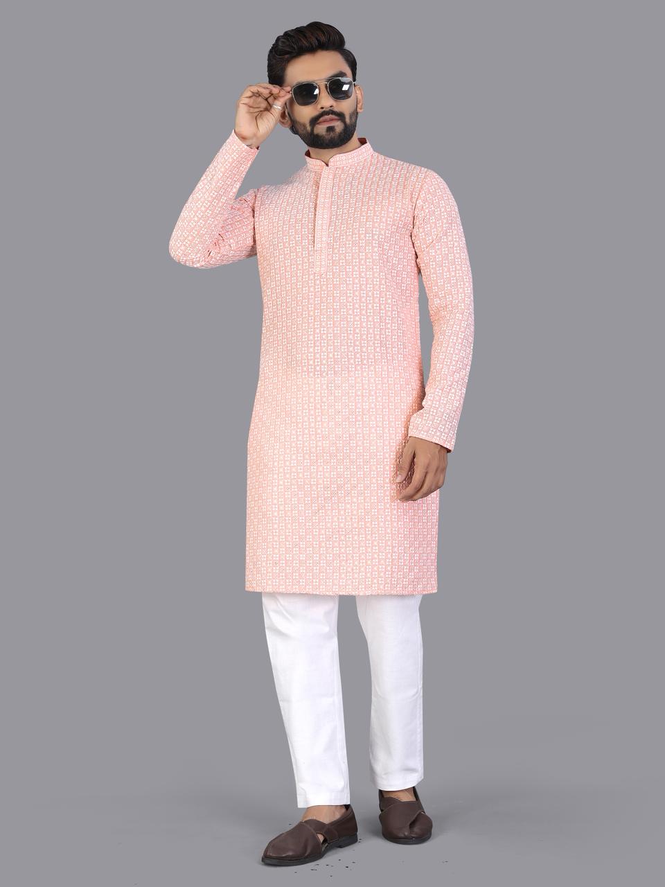Pink Pure Cotton Chikankari Work Kurta Pajama