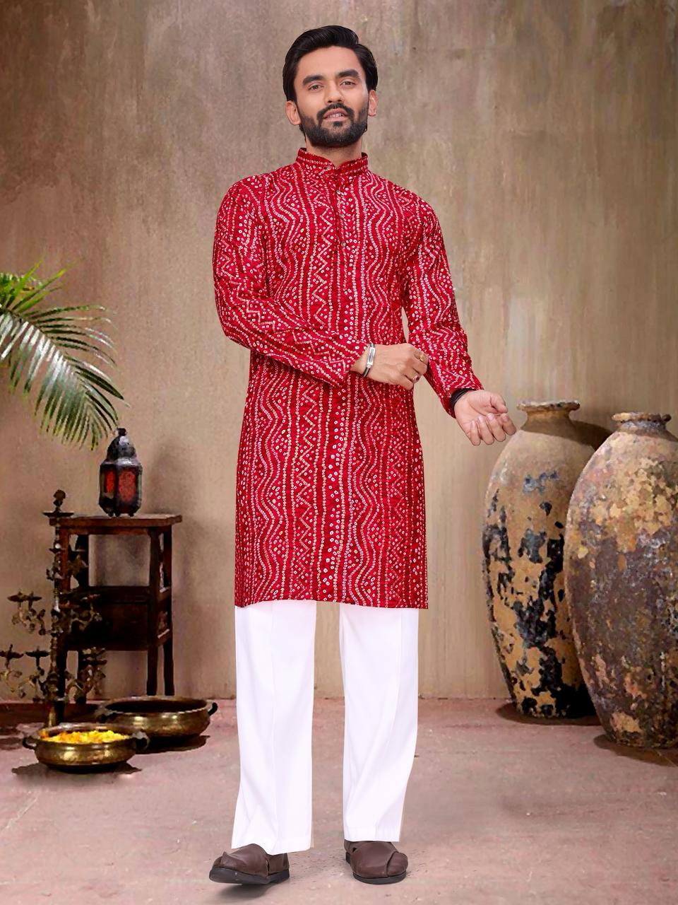 Red Pure Soft Reyon Silk Kurta & Kurti Matching Couple Set