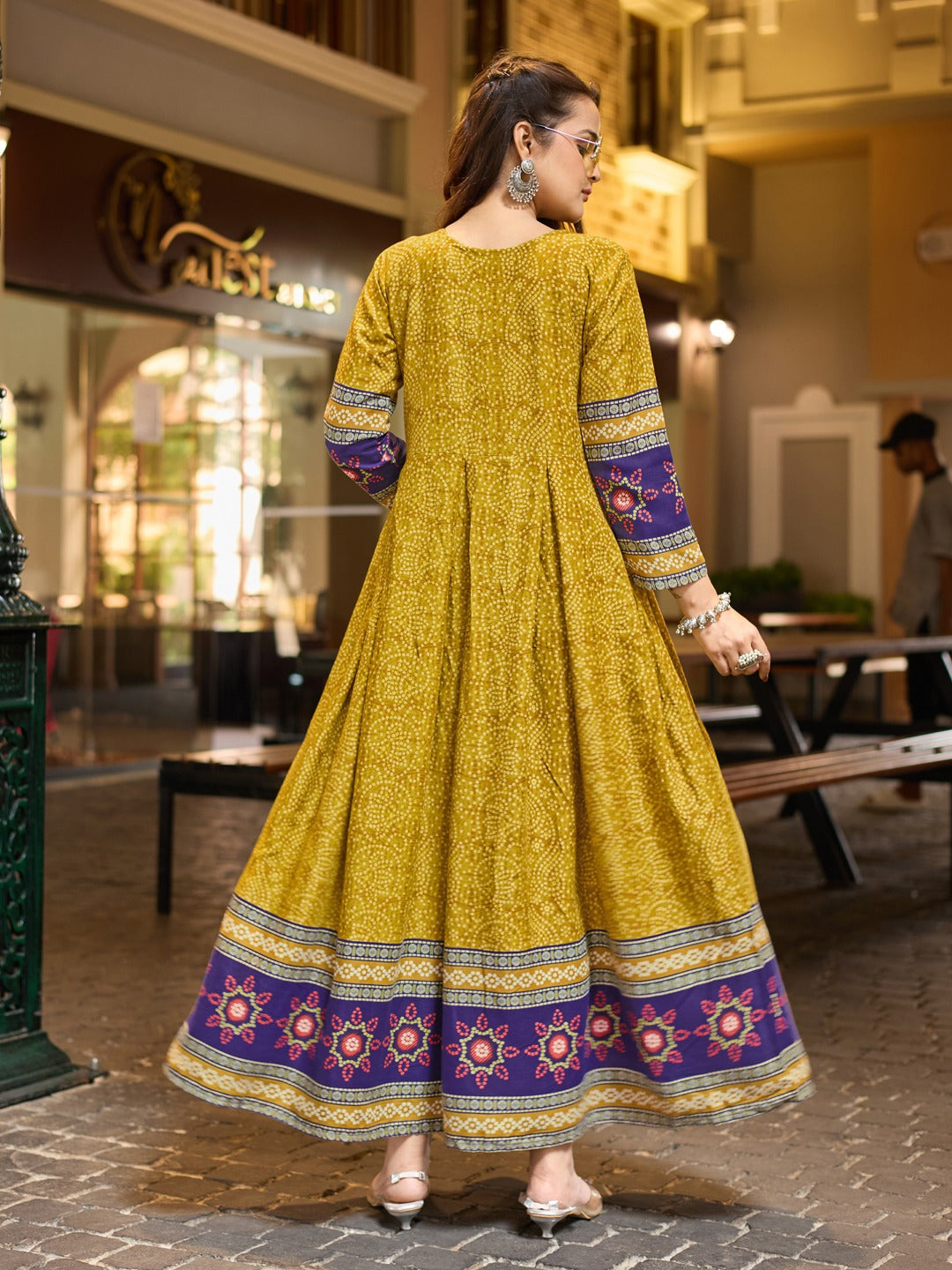 Green Pure Reyon Silk Print With Embroidery Work Anarkali Gown