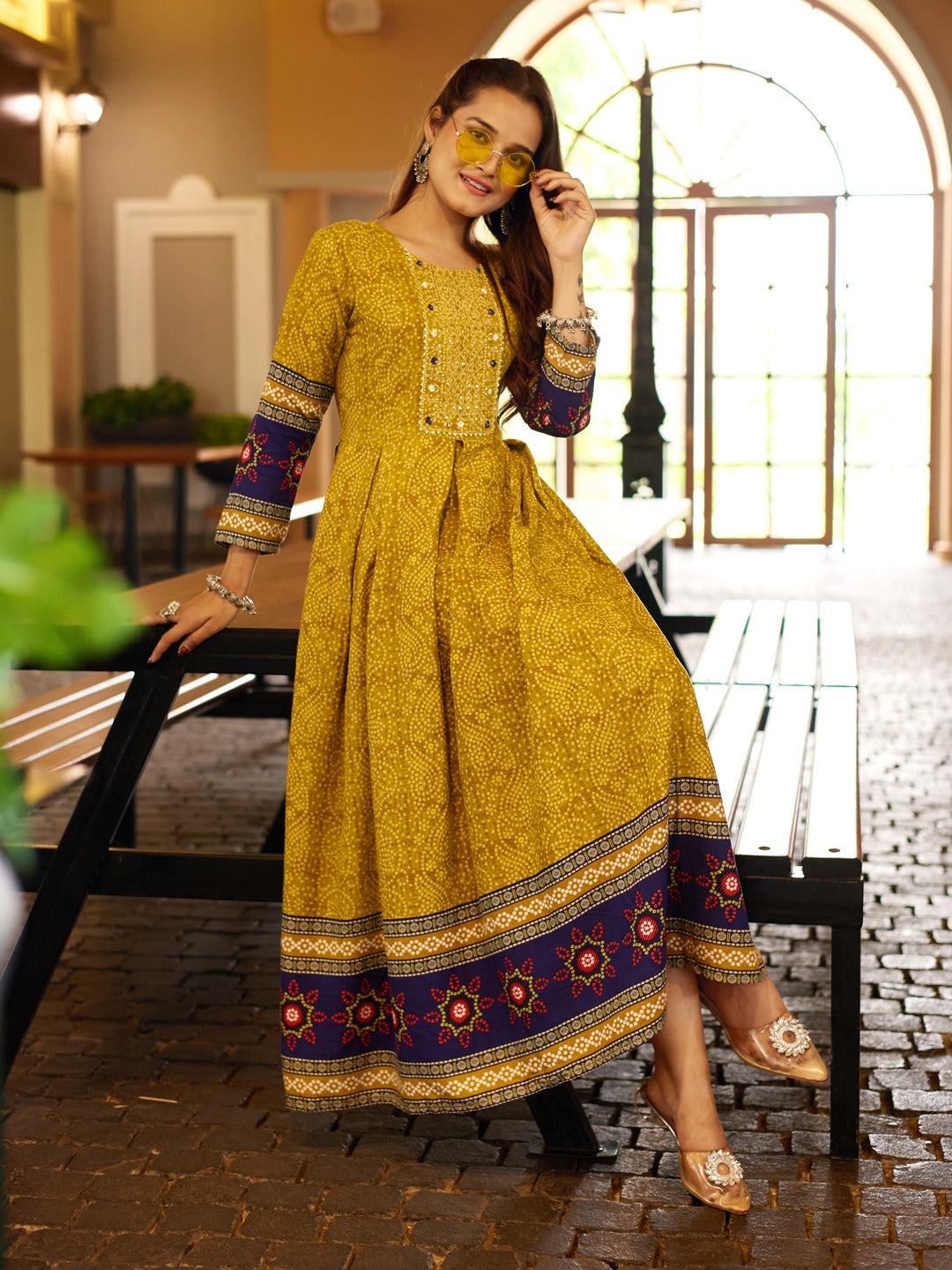 Green Pure Reyon Silk Print With Embroidery Work Anarkali Gown