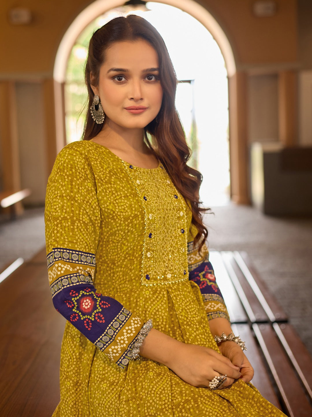 Green Pure Reyon Silk Print With Embroidery Work Anarkali Gown