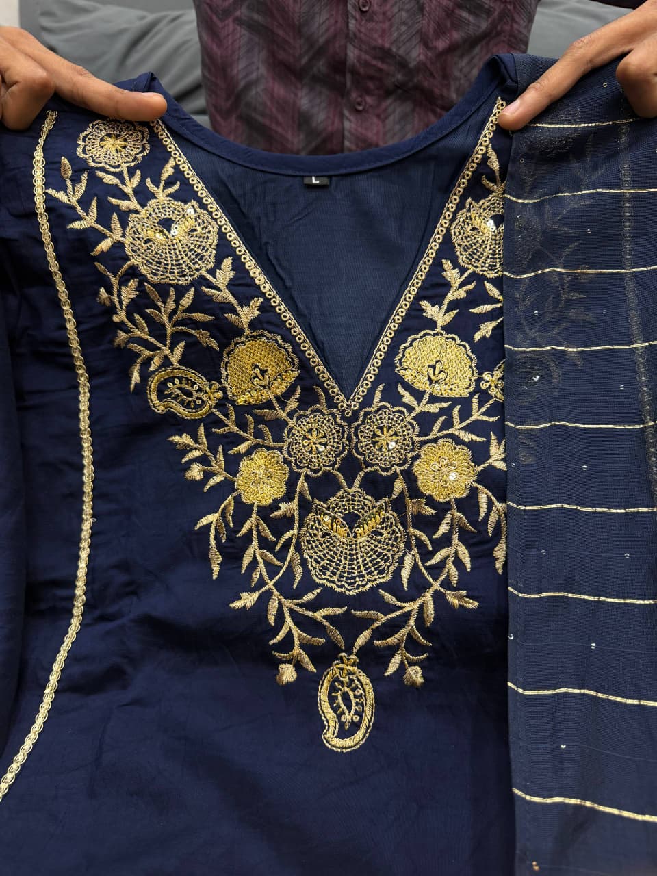 Blue Pure Satori Silk Printed Kurti Pant Dupatta Set