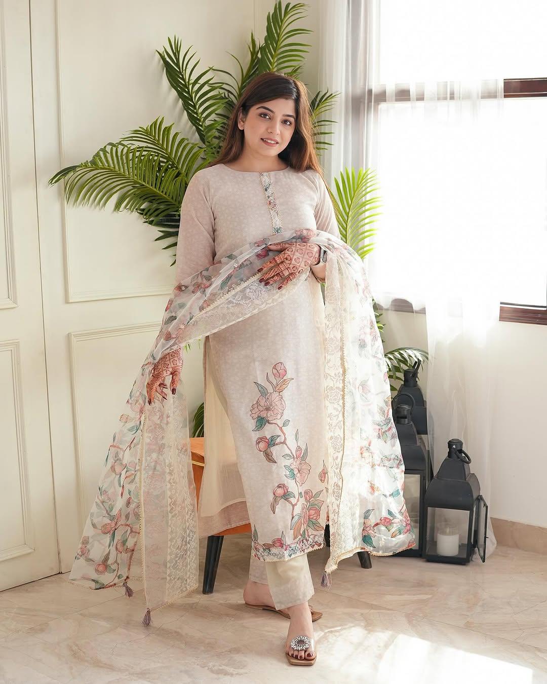 Blue Pure Lilan Silk Flared Kurti Pant Dupatta Set