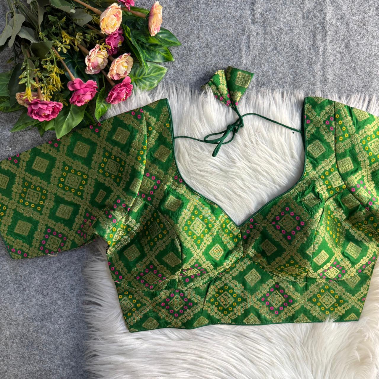 Green Pure Heavy Mina Multi Jari Banarasi Patoda Blouse