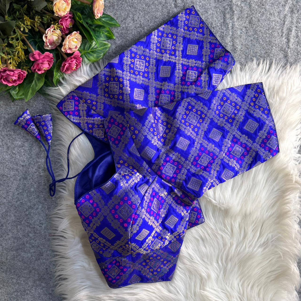 Blue Pure Heavy Mina Multi Jari Banarasi Patoda Blouse