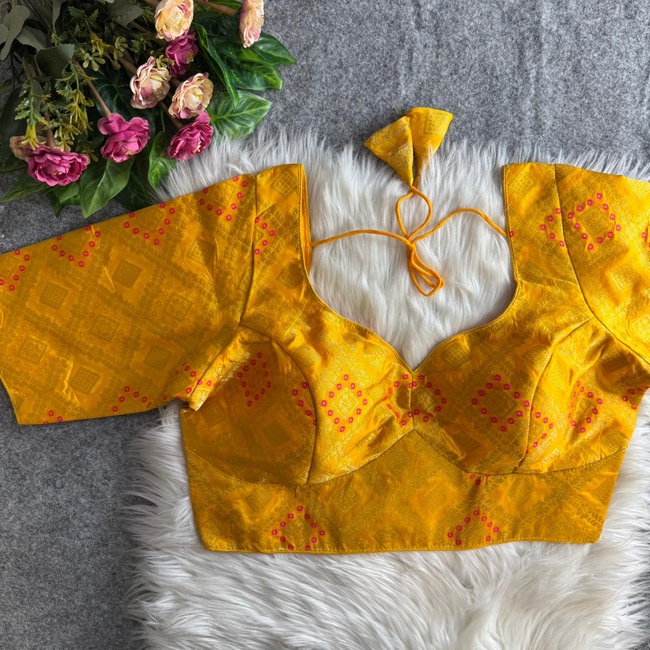 Yellow Pure Heavy Mina Multi Jari Banarasi Patoda Blouse