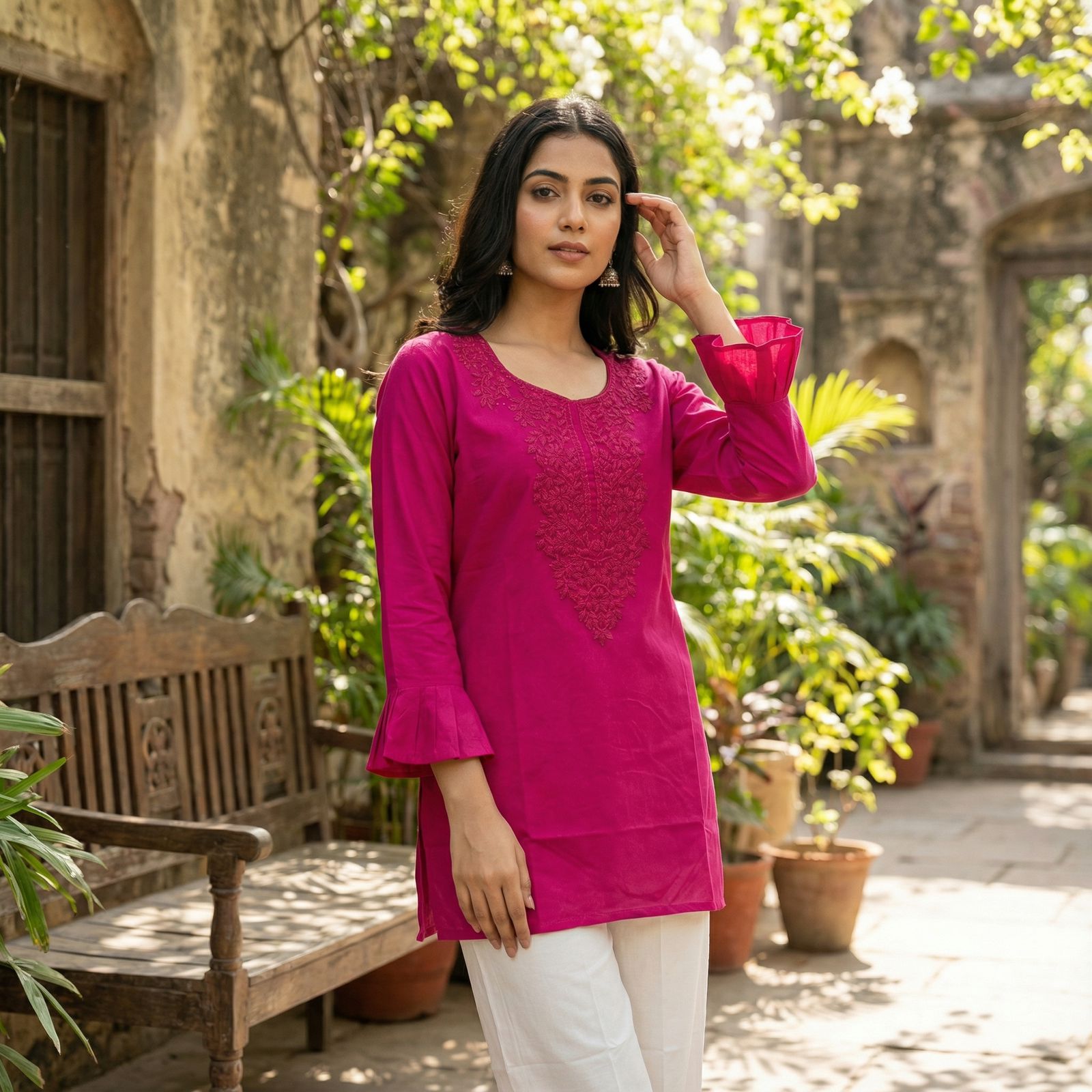 Rani Summer Special Heavy Rayon With Chikan Work Sleeveless Short Length Top