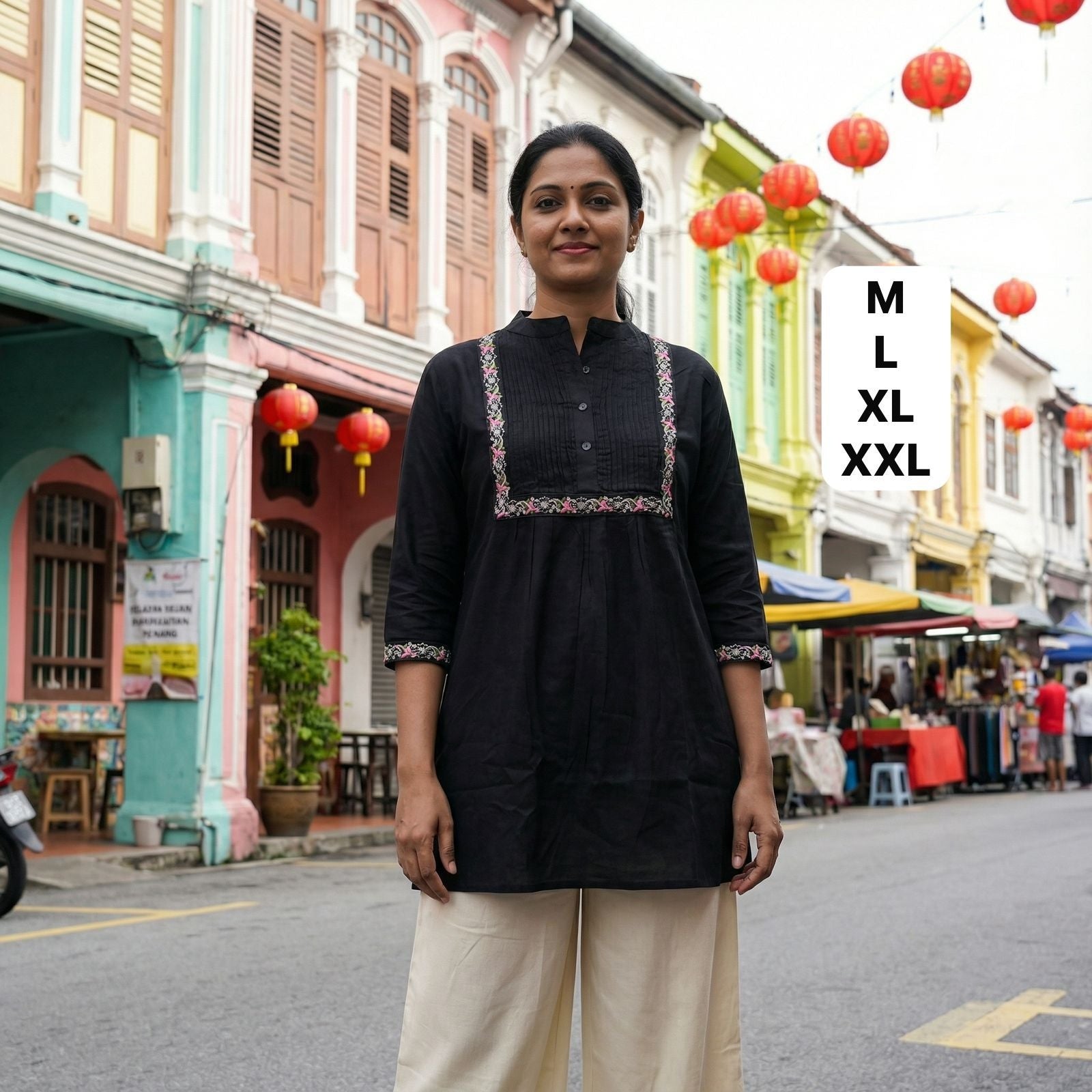 Black Summer Special Heavy Rayon with Pleated Pattern Short Length Top