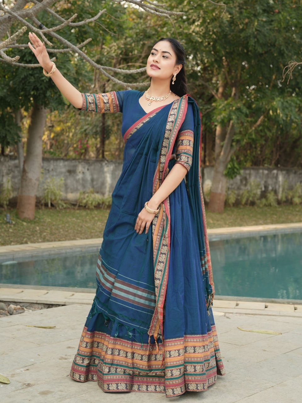 Rama Pure Chanderi Cotton Hand Weaving Cotton Lehenga Choli