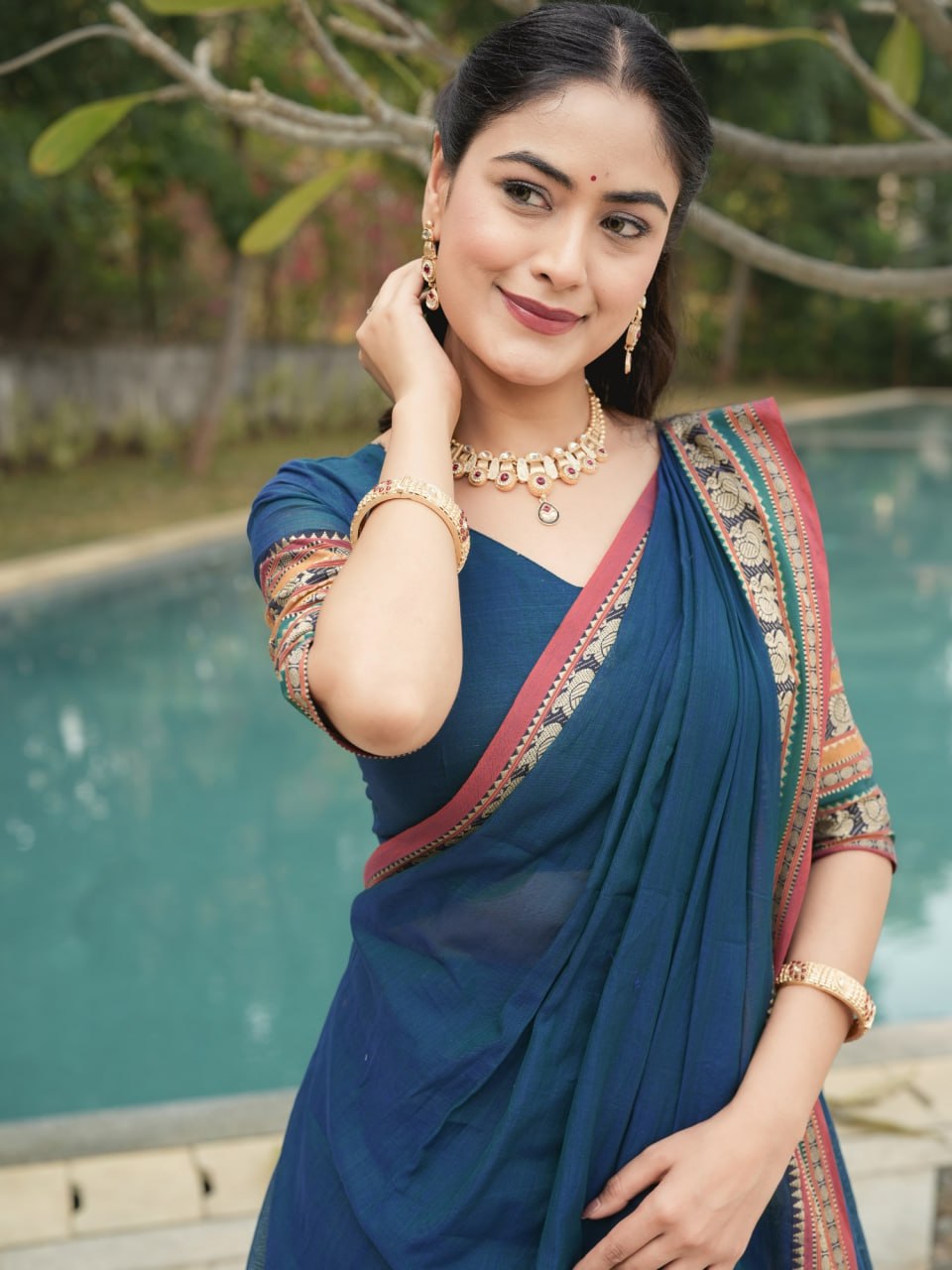 Rama Pure Chanderi Cotton Hand Weaving Cotton Lehenga Choli