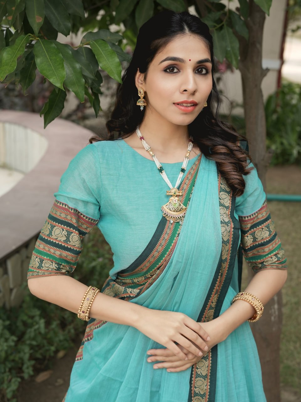 Sky Pure Chanderi Cotton Hand Weaving Cotton Lehenga Choli