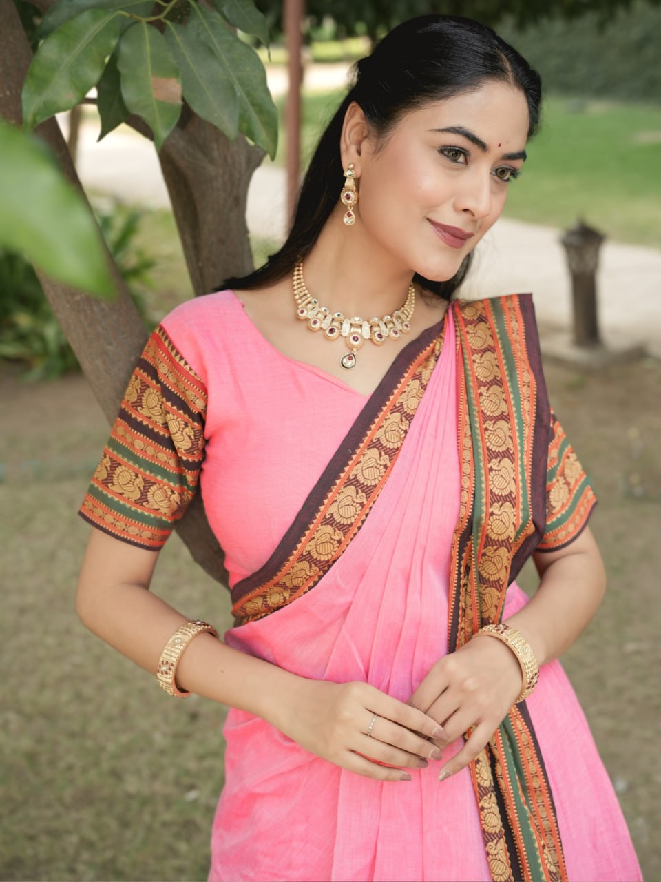 Classic Pink Pure Chanderi Cotton Hand Weaving Cotton Lehenga Choli