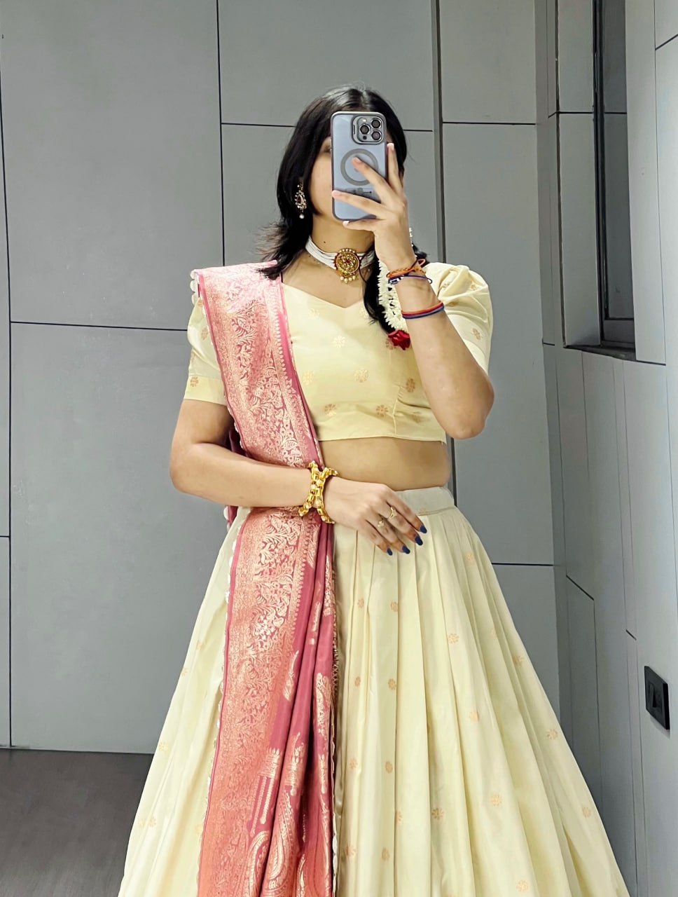 Pink Pure Paithani Silk Zari Weaving Work Paithani Chaniya Choli