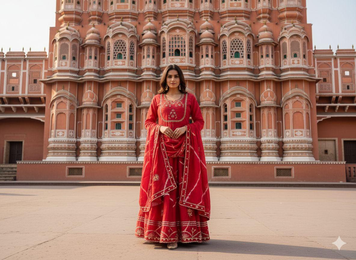 Red Pure Upada Silk Myrah Wedding Special Rajasthani Chaniya Choli