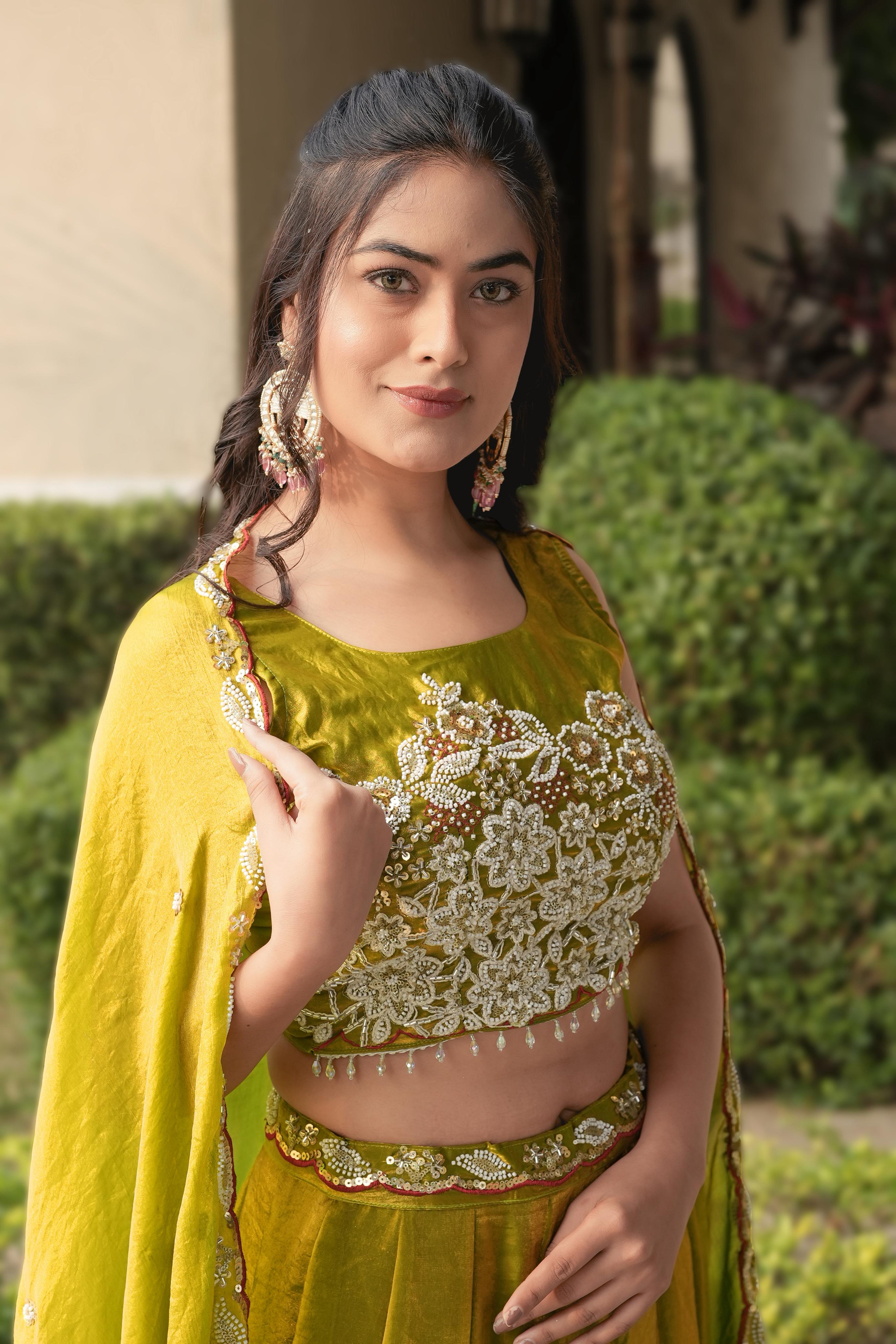 Antique Gold Pure Fendy Plain Flairy Kali Work Lehenga Choli