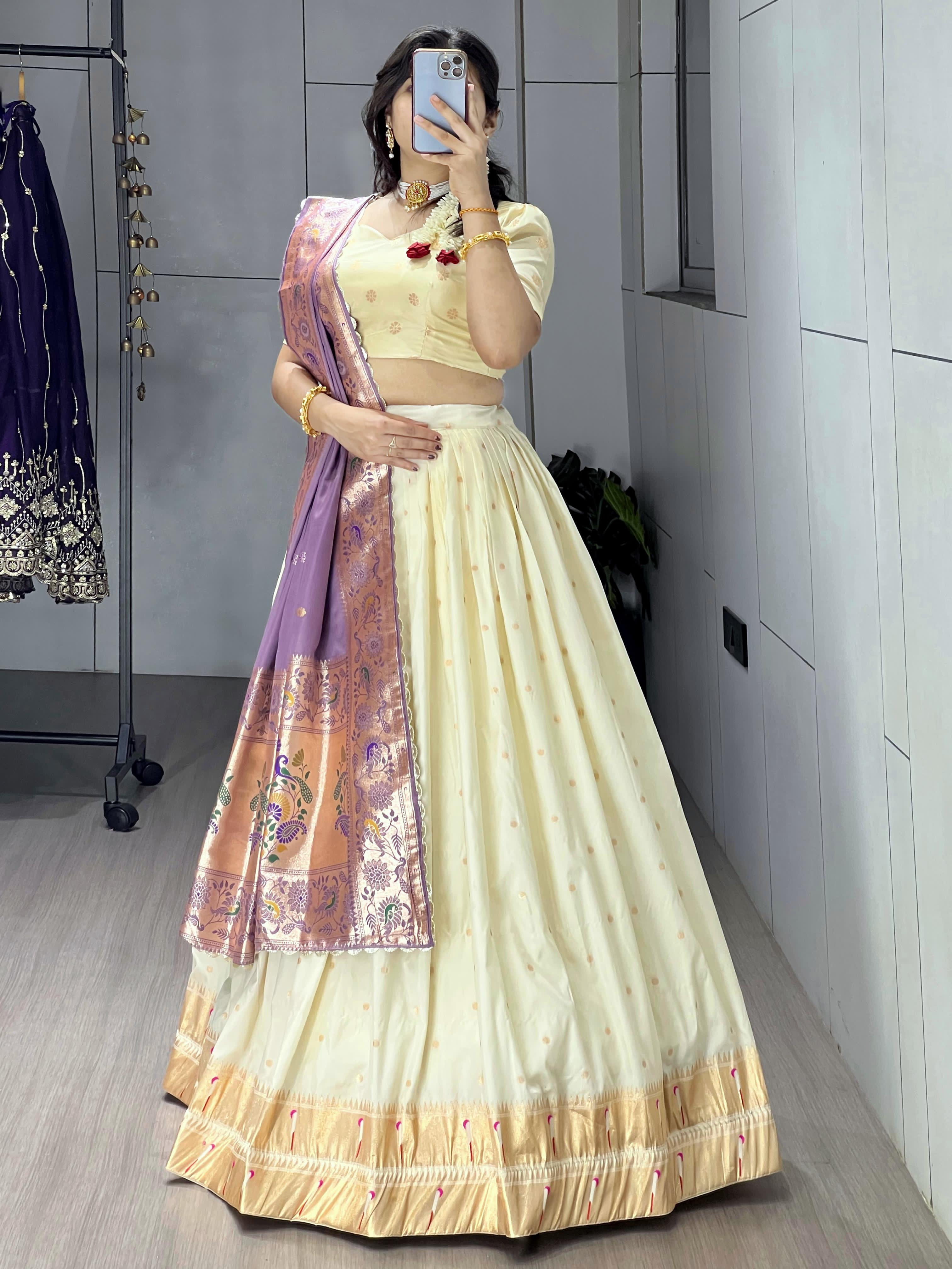 Purple Pure Paithani Silk Zari Weaving Work With Border and Butti Lehenga Choli