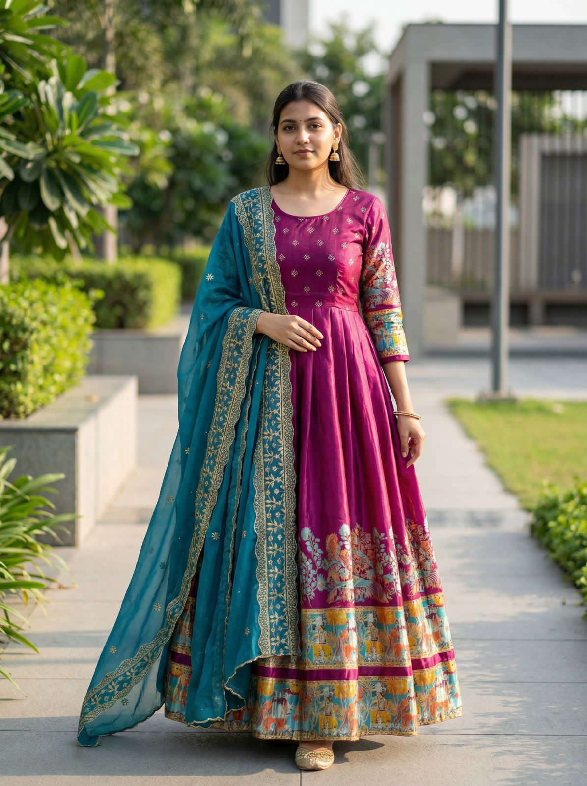 Wine Pure Soft Dola Silk With Kalamkari Print Lehenga Choli