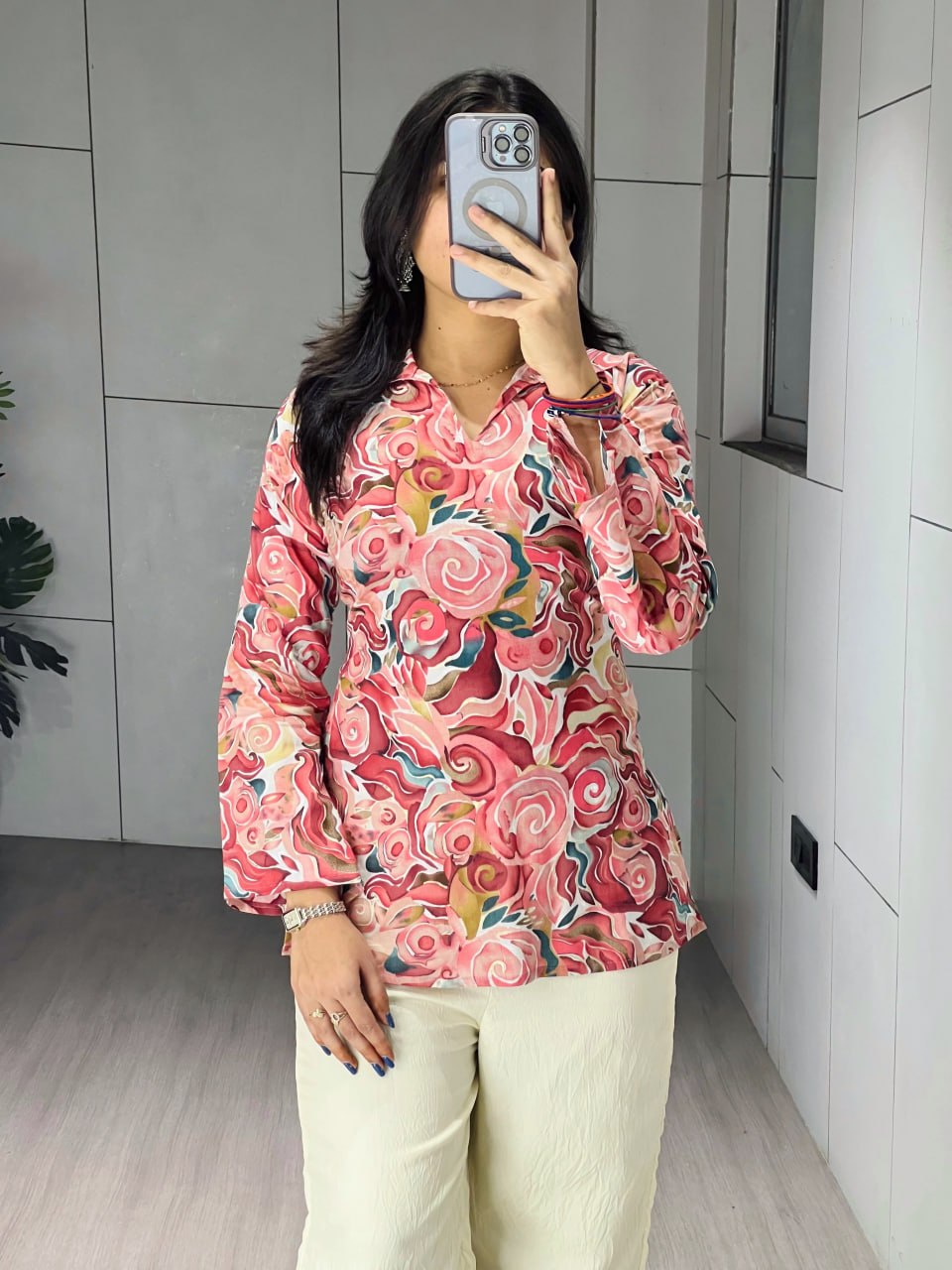 Cherry Pure Cambric Cottom Printed With Foil Work Short Kurti Plazzo