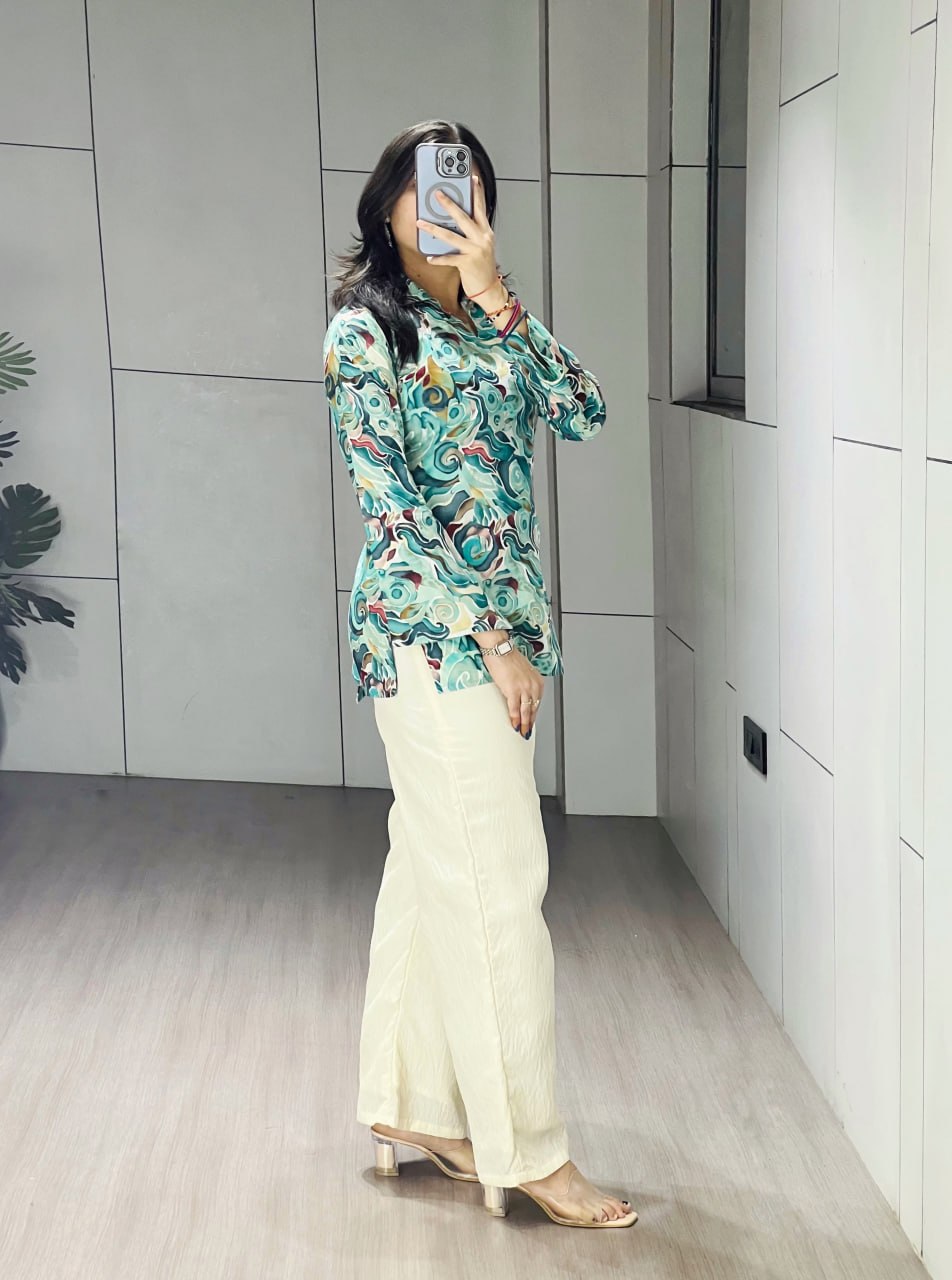 Rama Pure Cambric Cottom Printed With Foil Work Short Kurti Plazzo