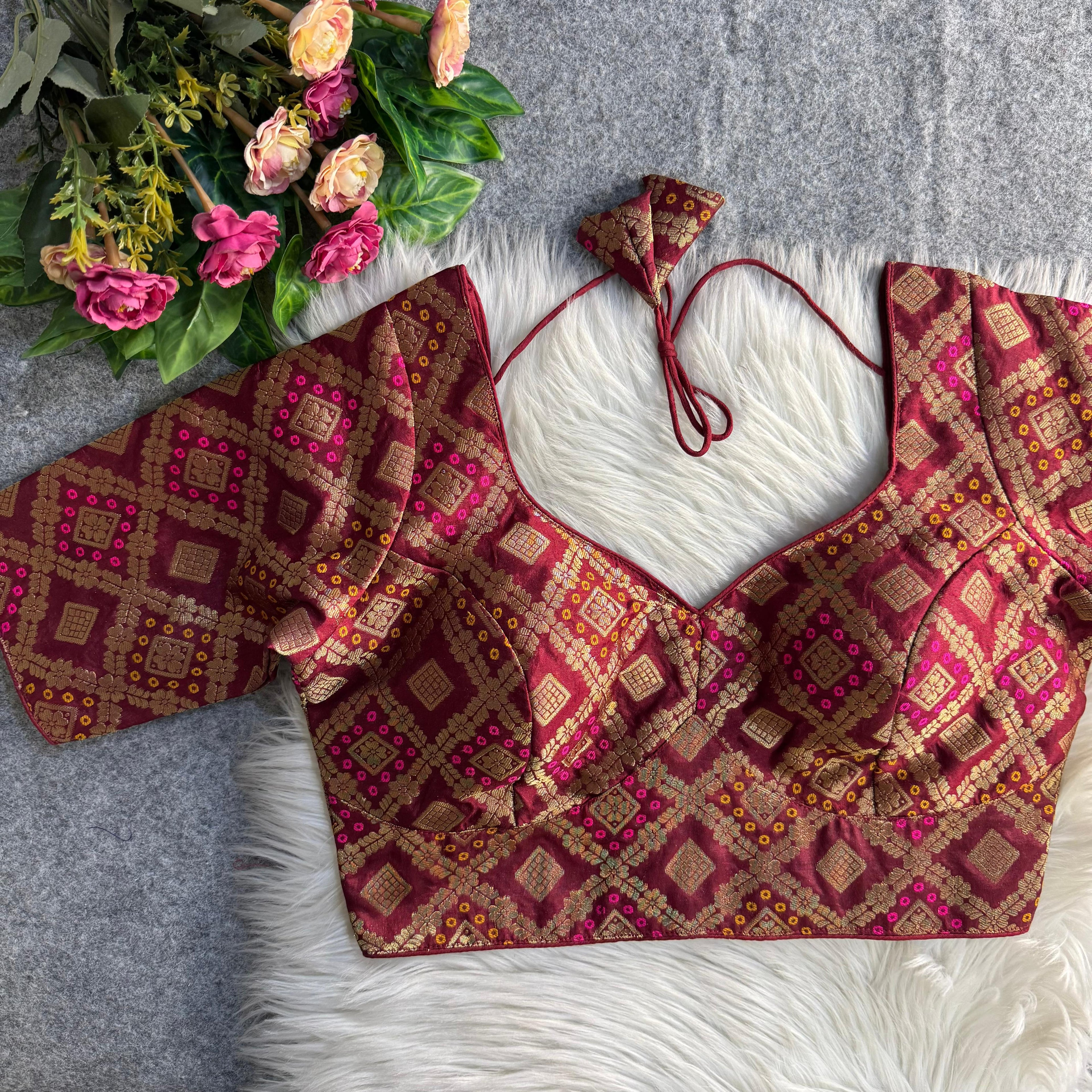 Wine Sabyasachi Style Patoda Banarasi Blouse