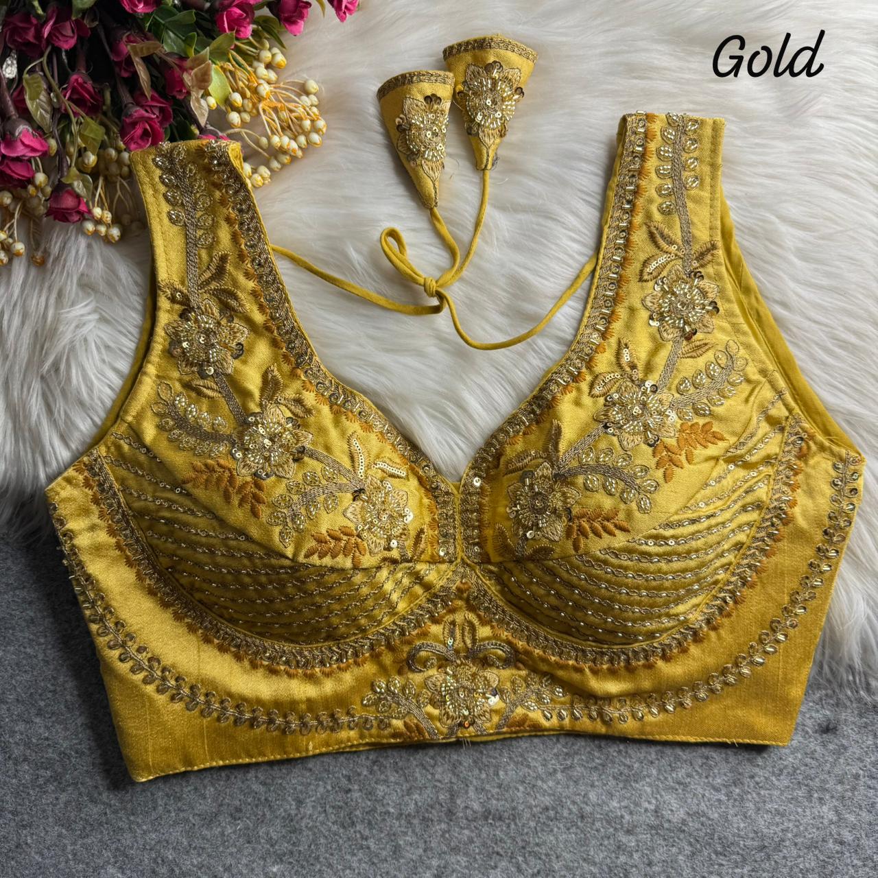Gold Soft Heavy Pure Soft Italian Silk With Tricot Fuising Blouse