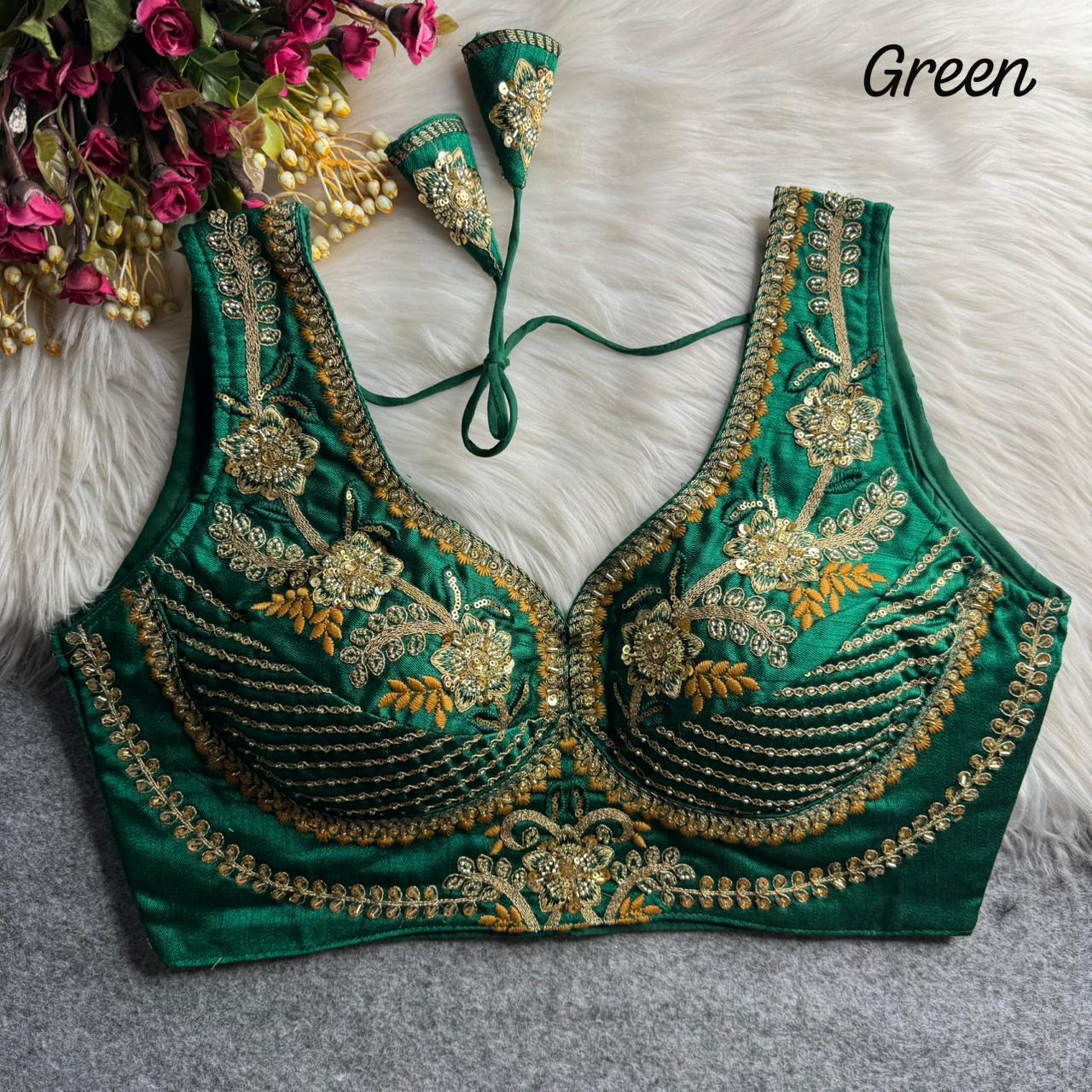 Green Soft Heavy Pure Soft Italian Silk With Tricot Fuising Blouse