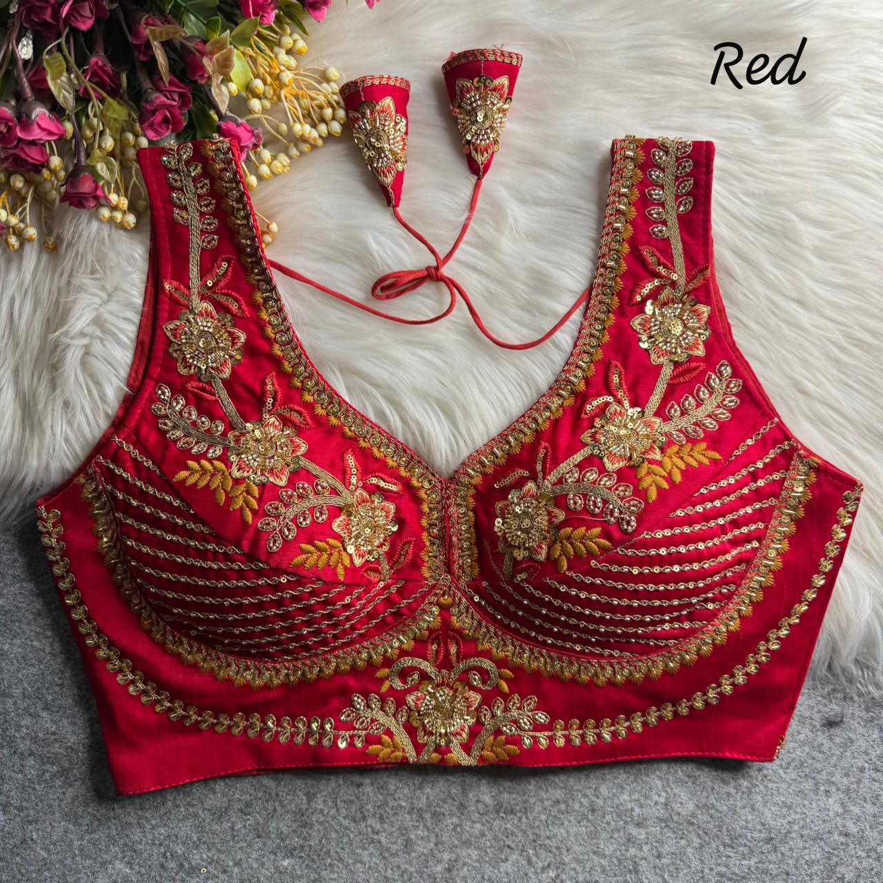 Red Soft Heavy Pure Soft Italian Silk With Tricot Fuising Blouse