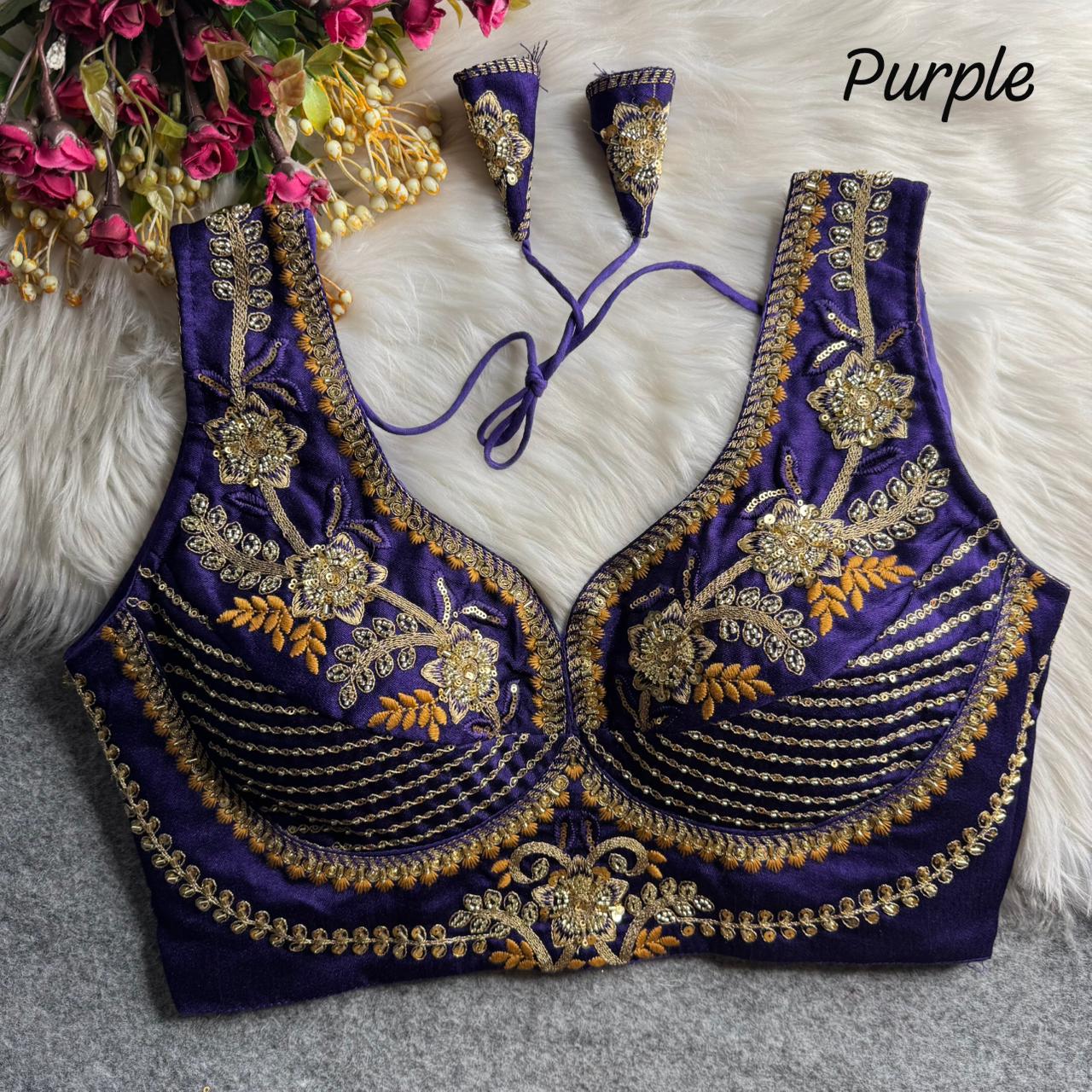 Purple Soft Heavy Pure Soft Italian Silk With Tricot Fuising Blouse