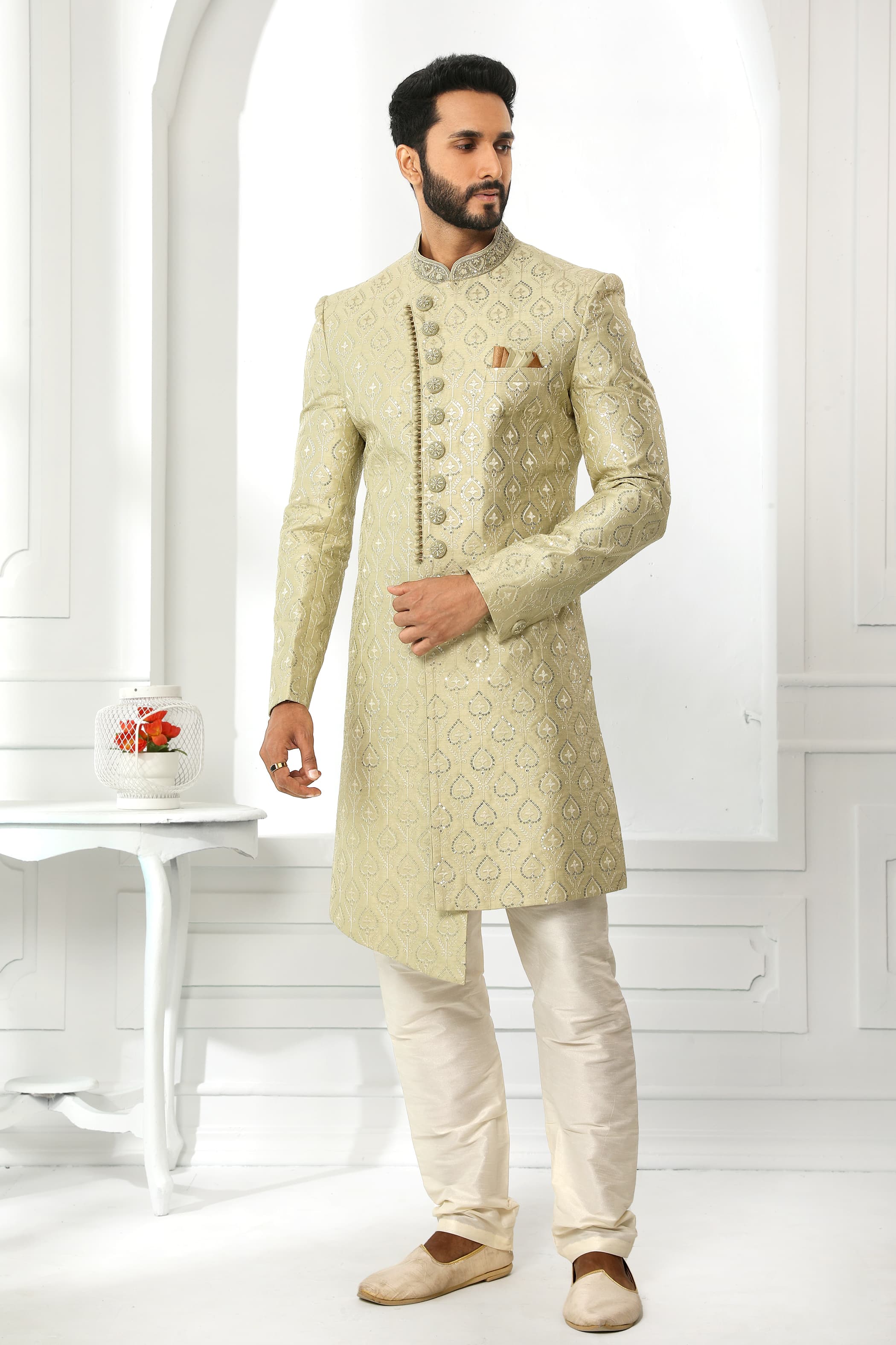 Green Embroidered Sherwani for Men