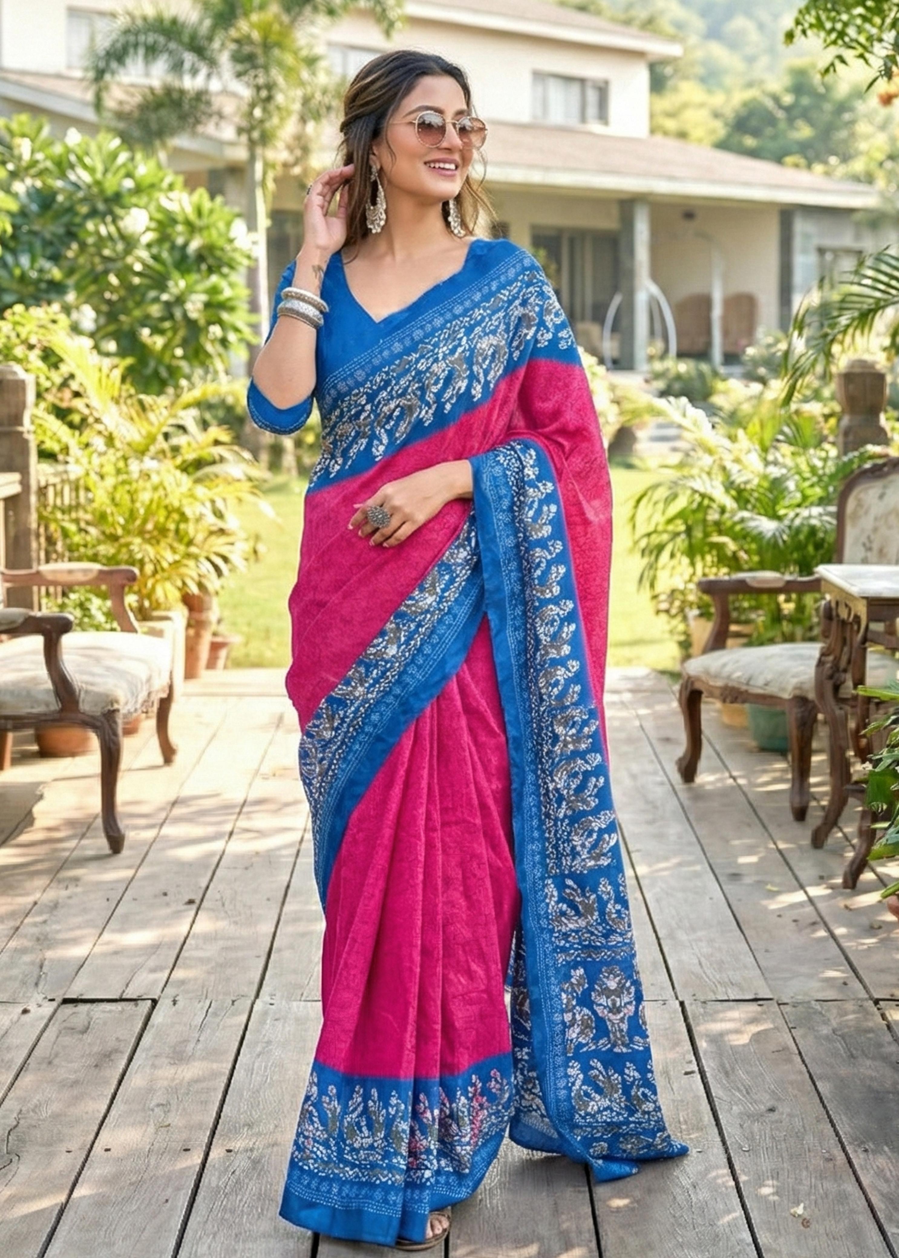 Pink Soft Pure Cotton Batik Block Printed Cotton Saree