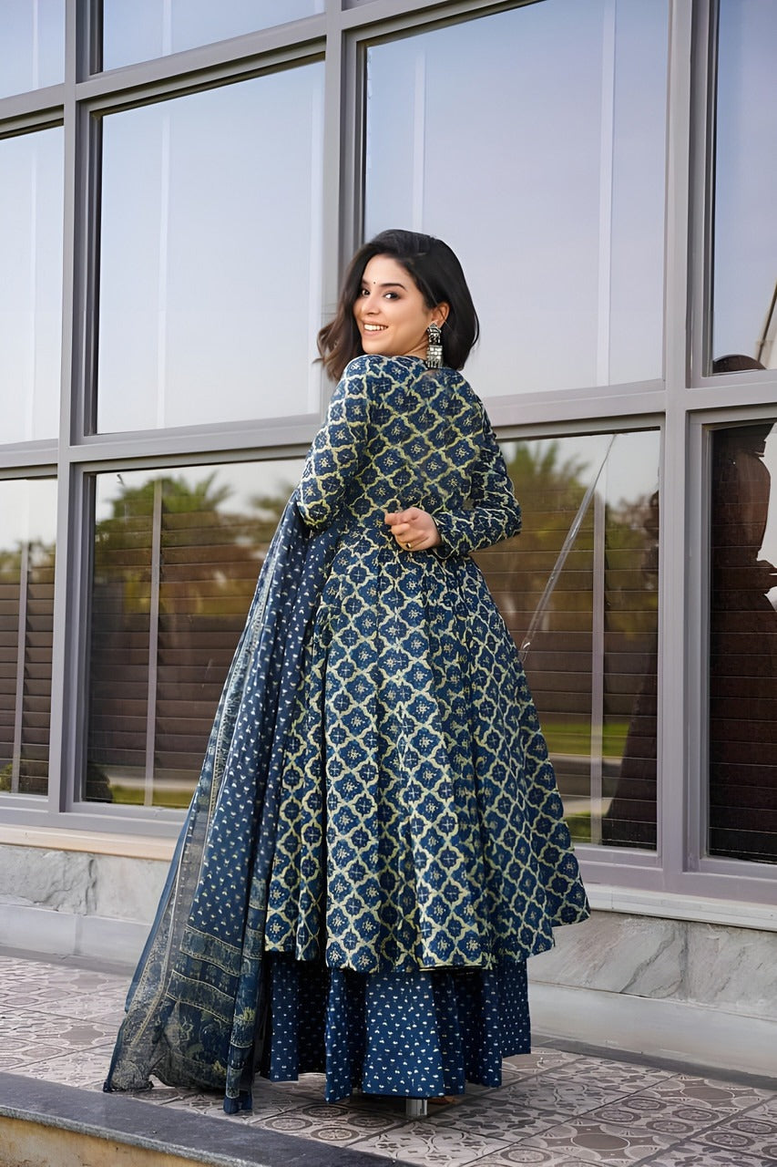 Navy Blue Pure Soft Rayon Print Salwar Suit