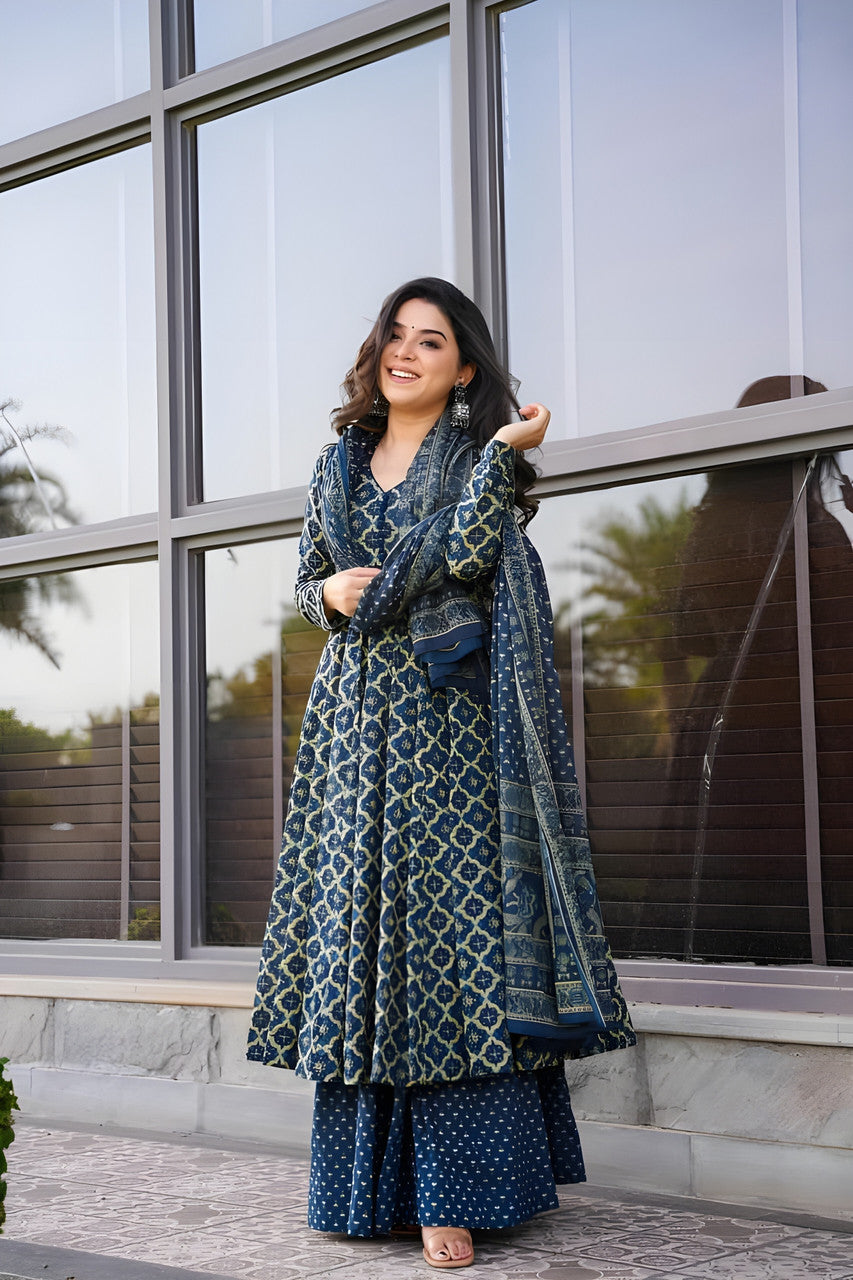Navy Blue Pure Soft Rayon Print Salwar Suit
