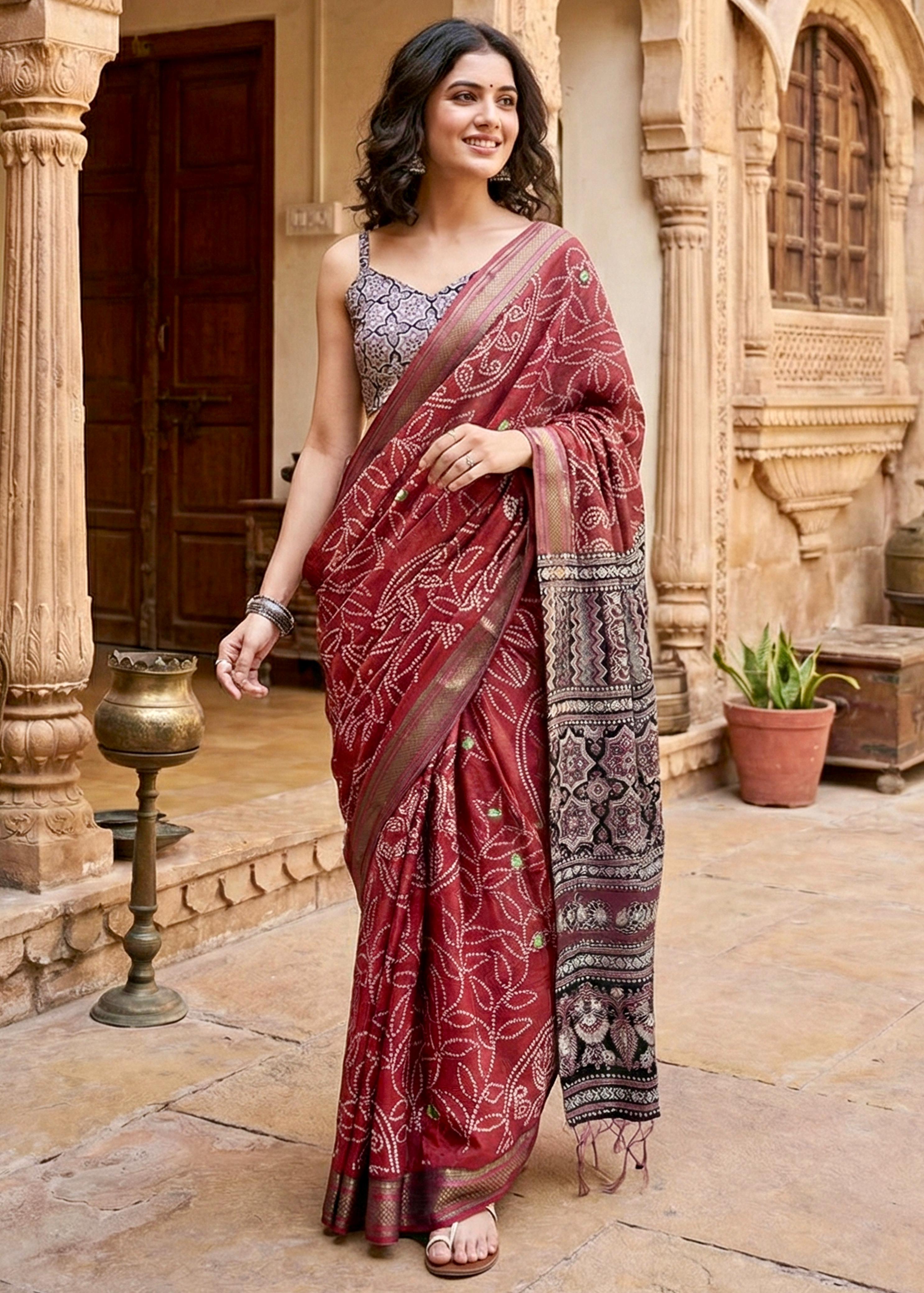 Red Soft Pure Cotton with Golden Weaving Cotton Saree