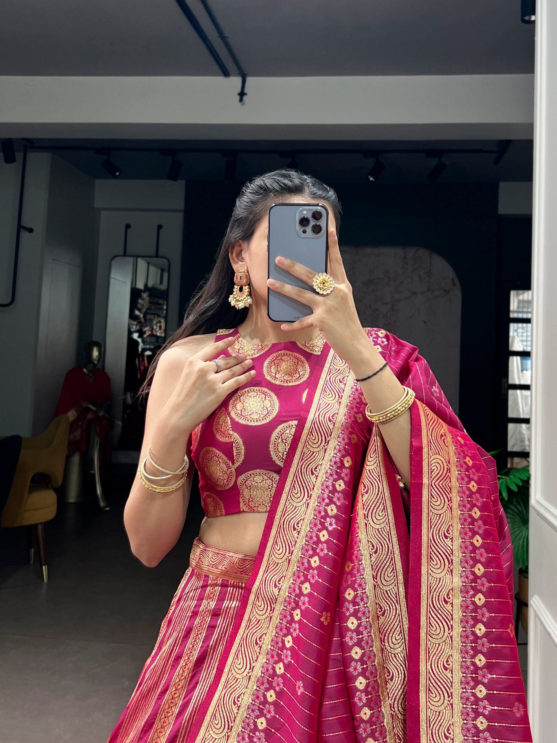 Pink Pure Soft Silk Zari Weaving Work Lehenga Choli