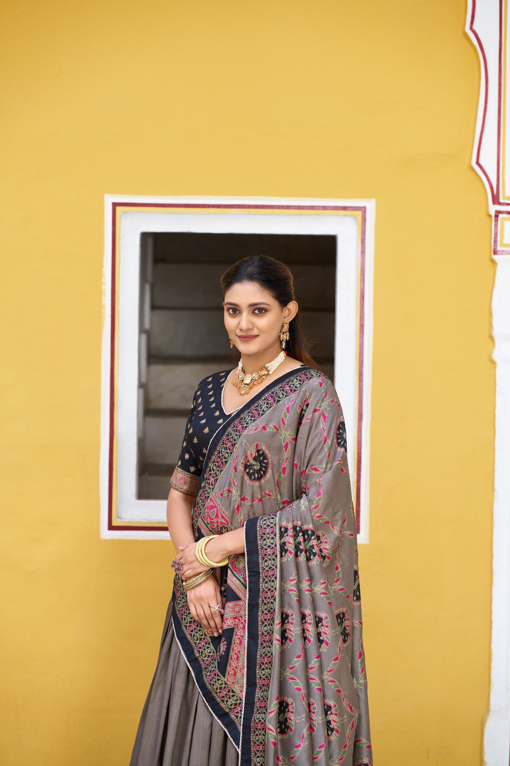 Black Pure Tasar Silk Printed Lehenga Choli