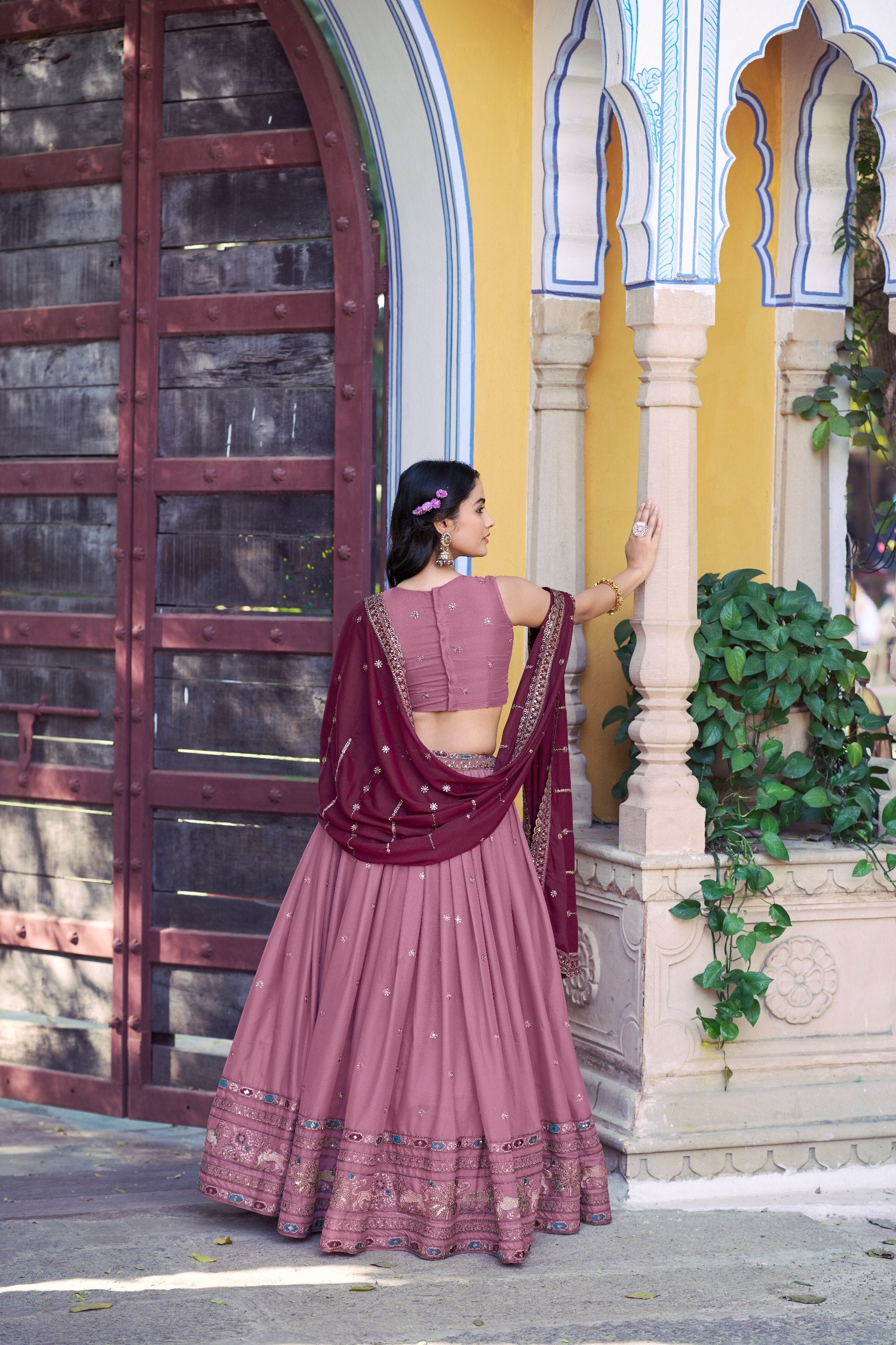 Pink Pure Star Georgette Zari Sequins & Resham Embroidery Lehenga Choli