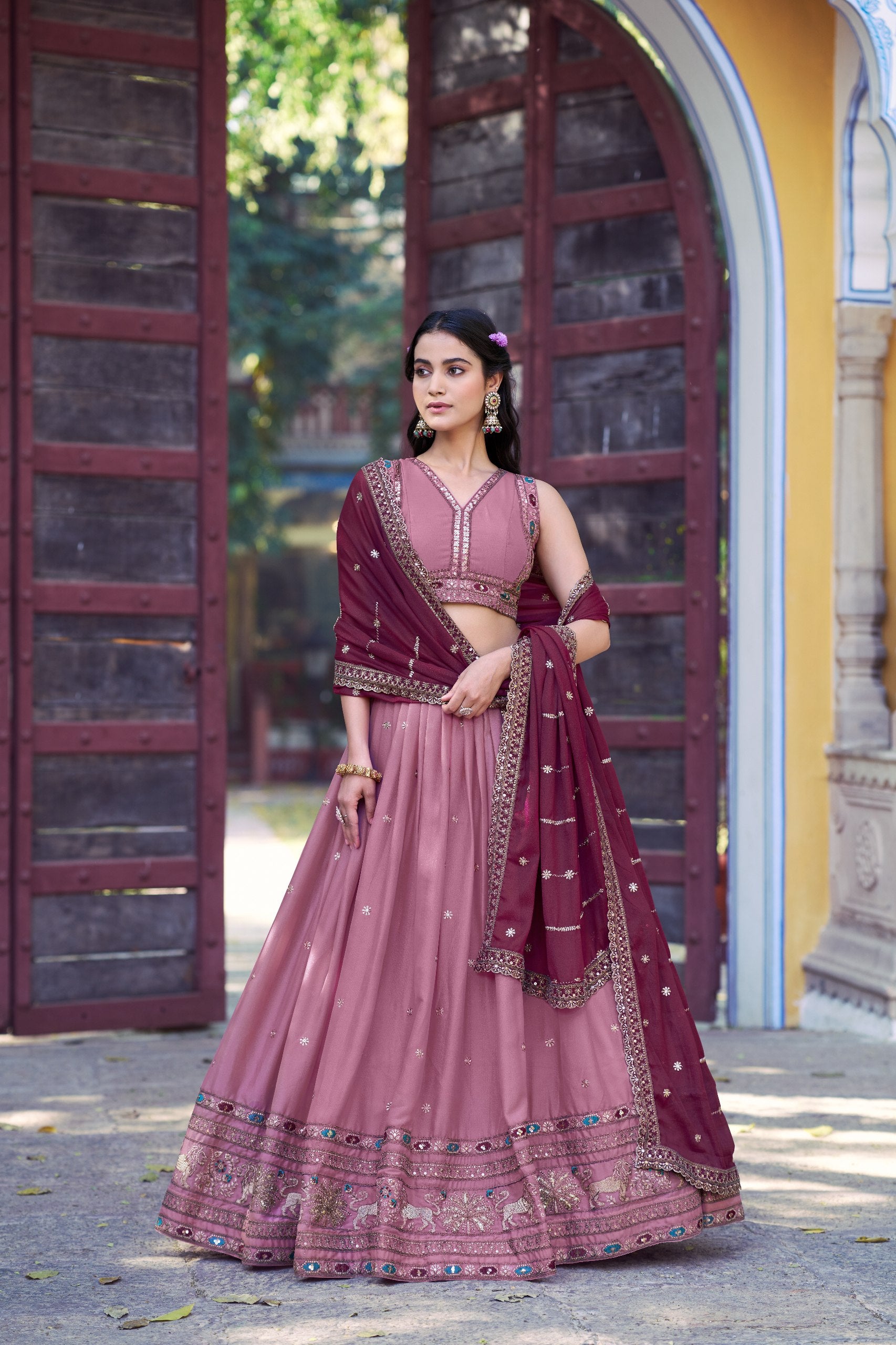 Pink Pure Star Georgette Zari Sequins & Resham Embroidery Lehenga Choli