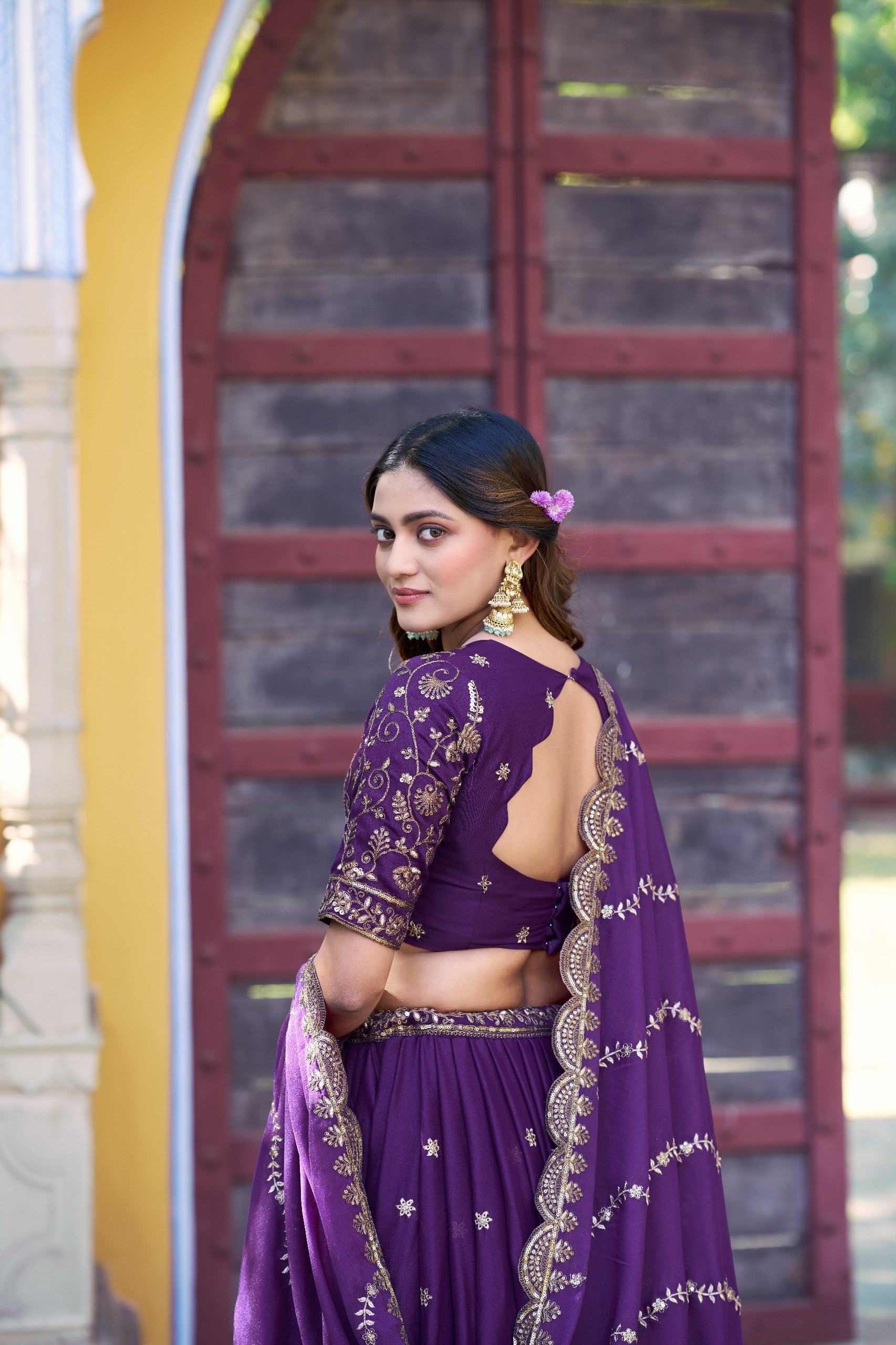 Purple Pure Star Georgette Zari Sequins & Resham Embroidery Lehenga Choli