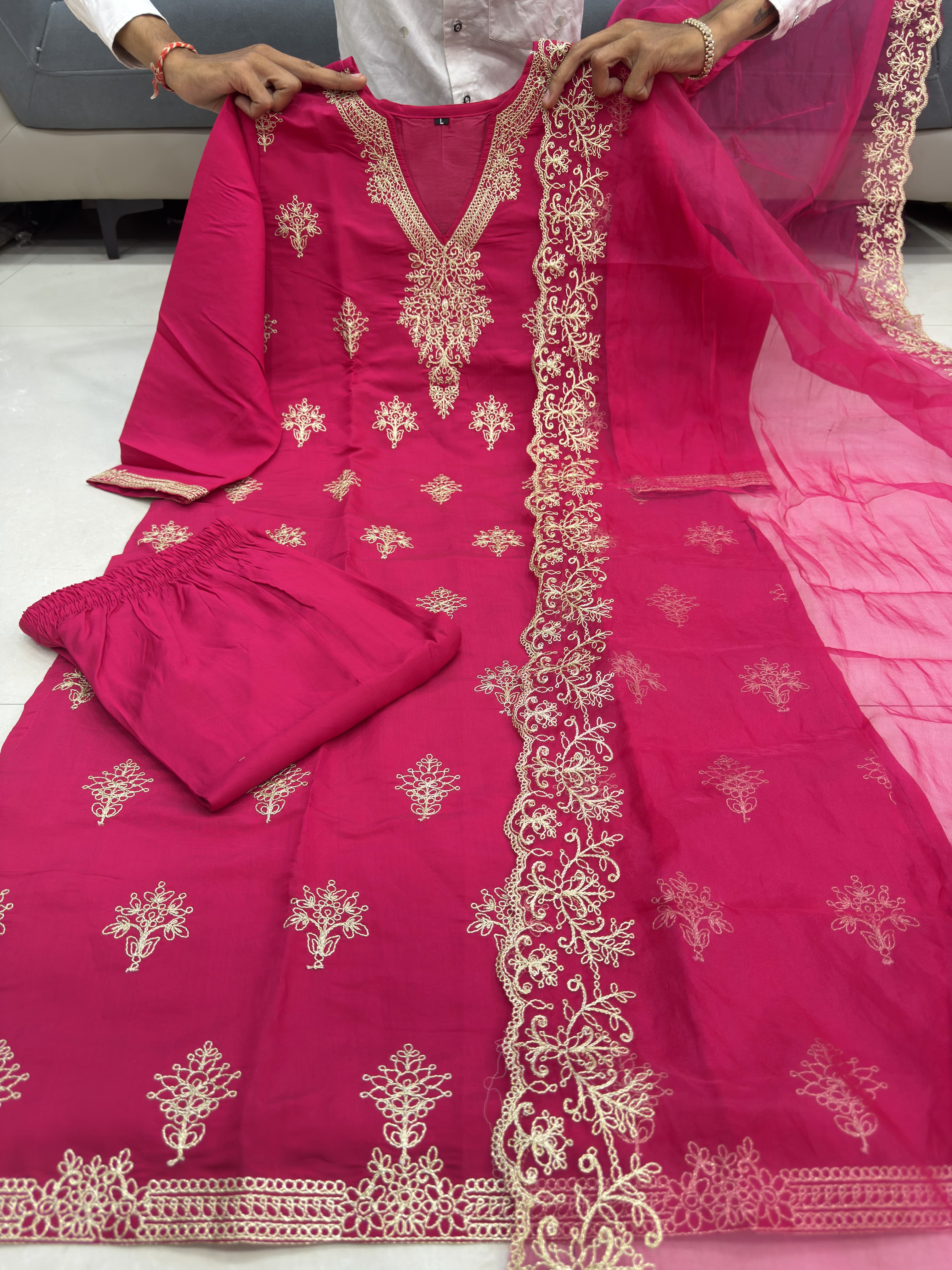 Pink Pure Berry Silk Heavy Embroidery Pant Dupatta Set