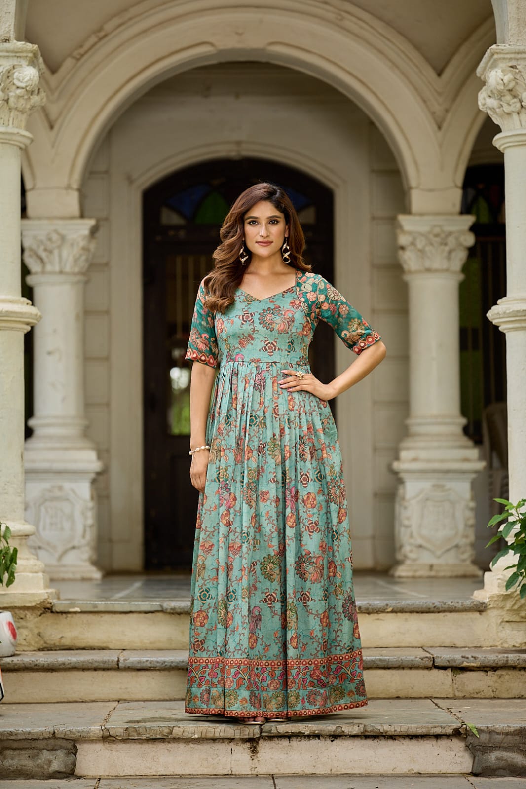 Green Pure Silk Blend Anarkali Gown