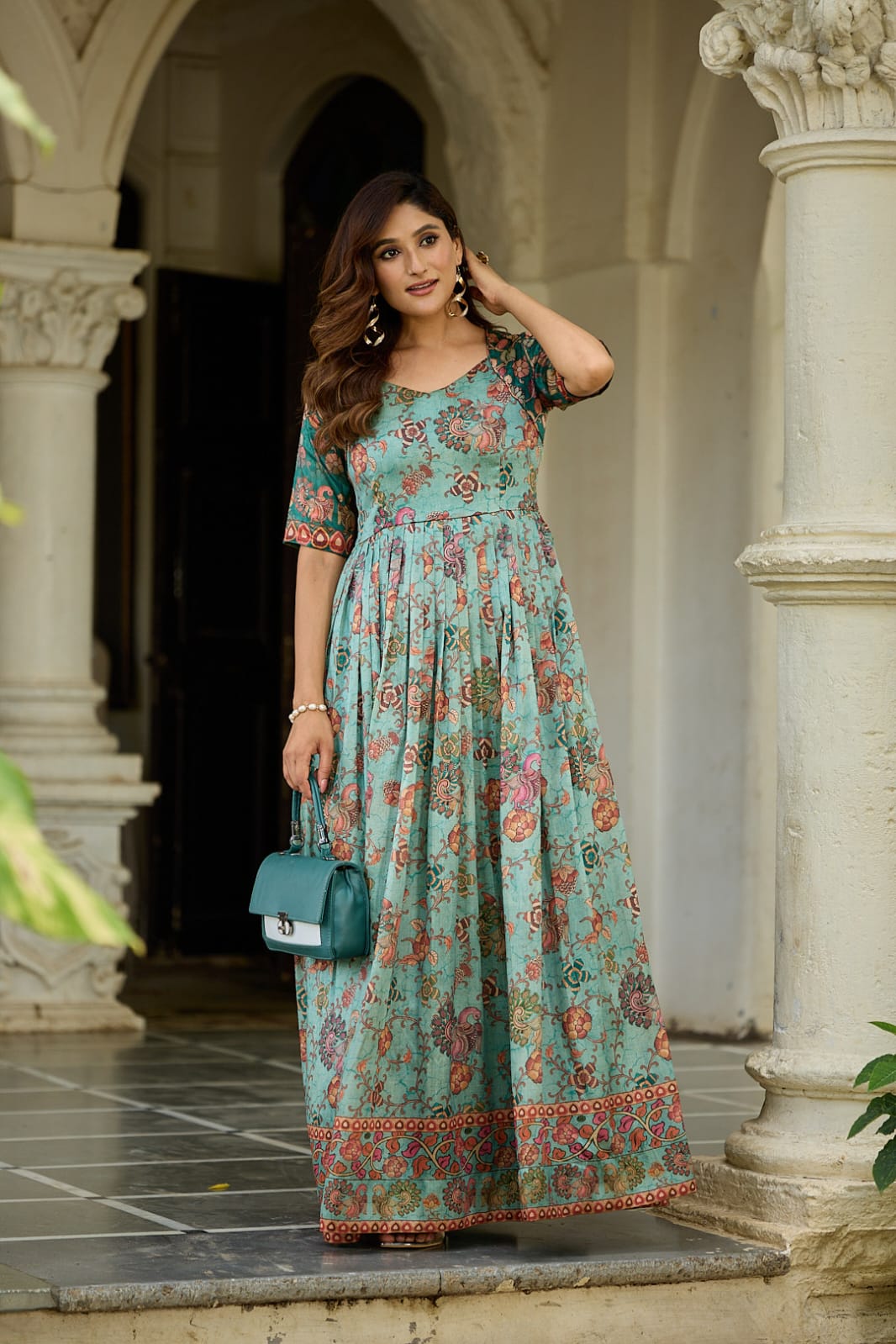 Green Pure Silk Blend Anarkali Gown