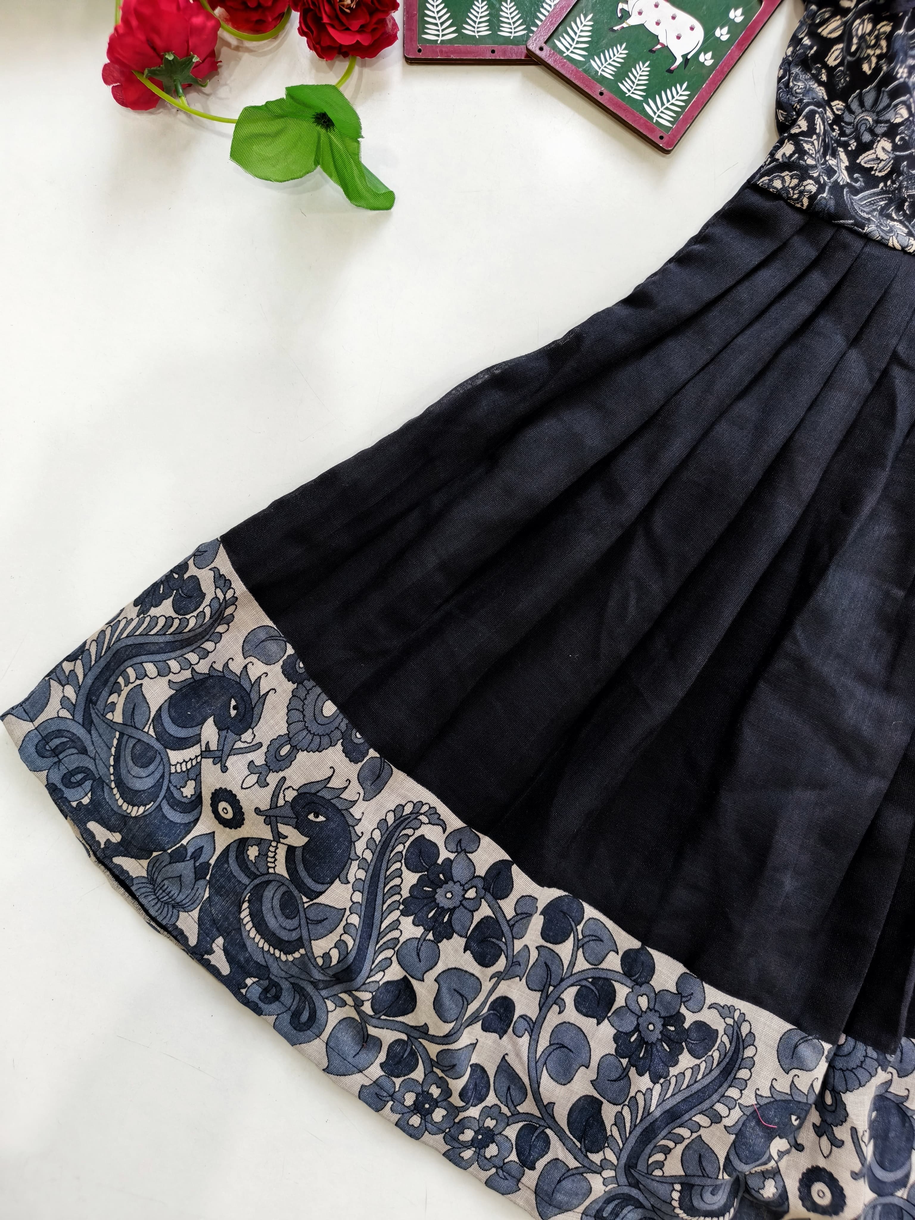 Black Pure Cotton Blend Heavy Printed Kids Gown