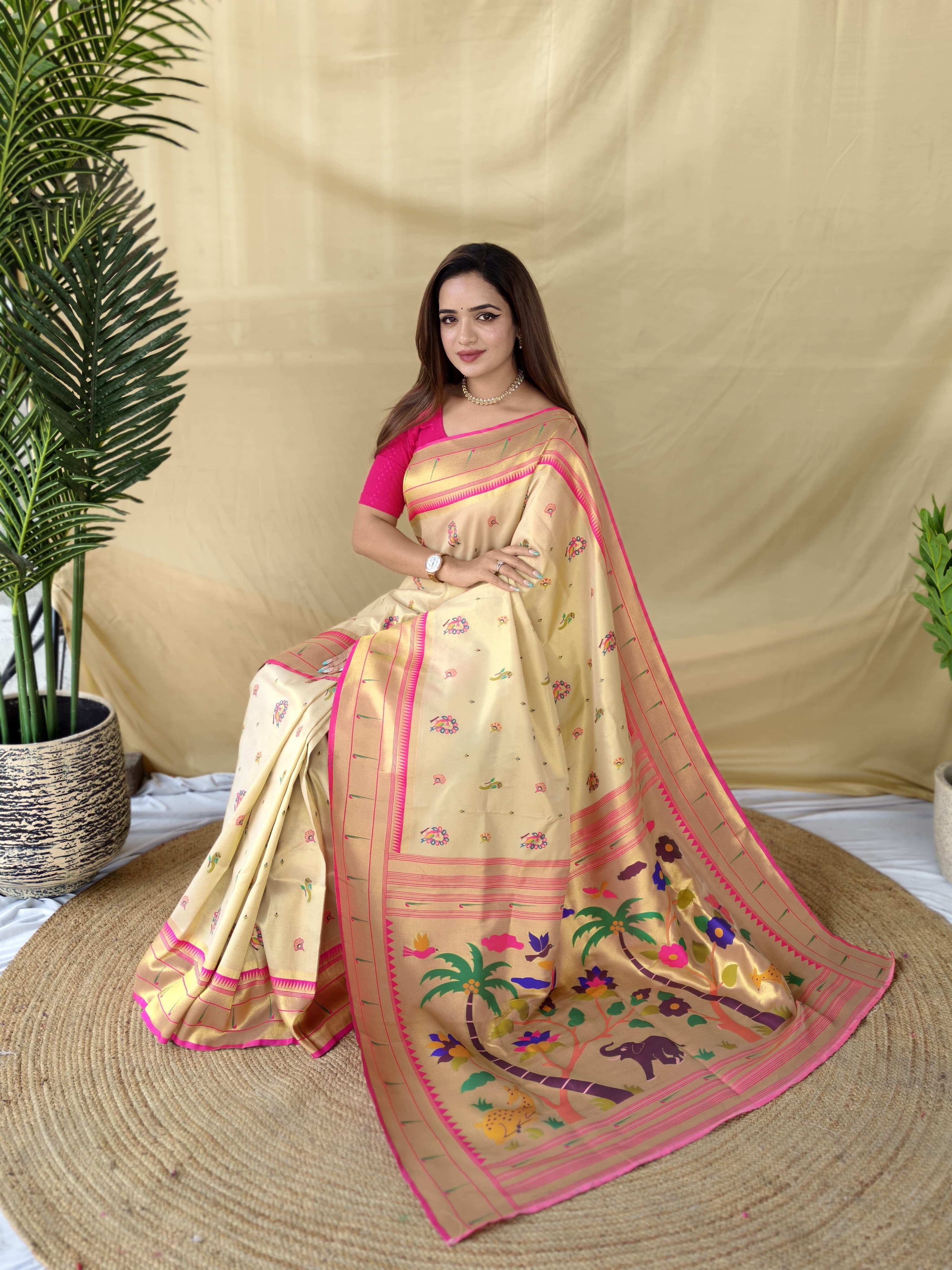 Cream Pure Soft Tissue Silk Saree