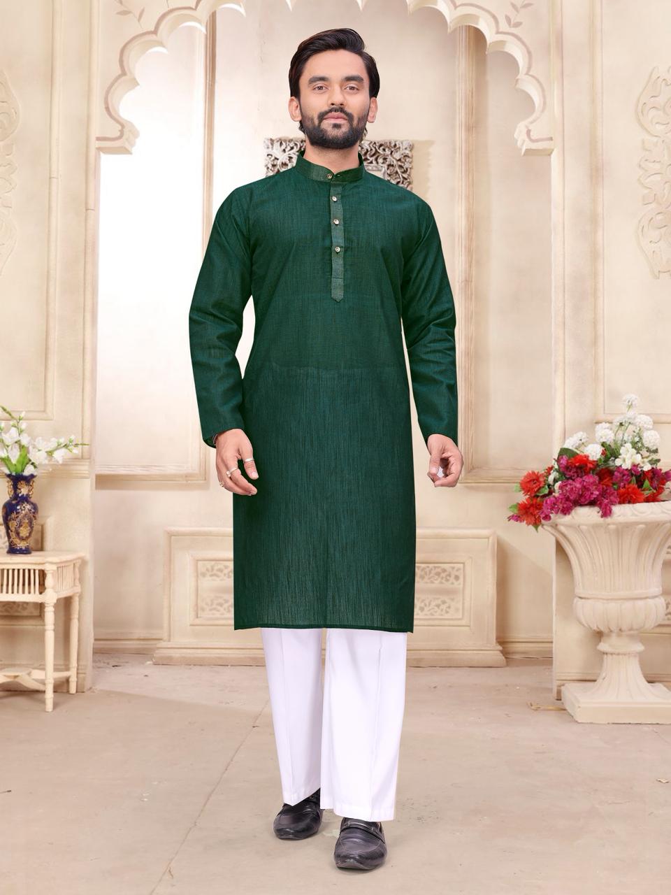 Green Pure Cotton Linen Saree With Linen Kurta Pajama Jacket Matching Couple Combo Set