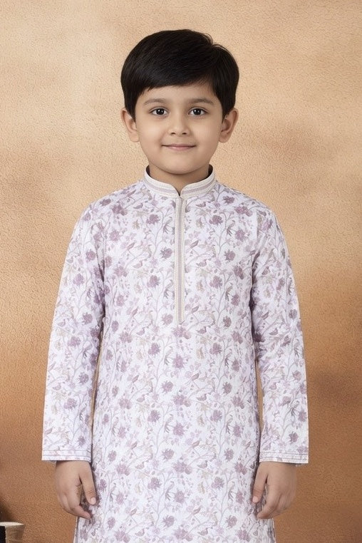 Purple Pure Soft Art Banarasi Silk Digital Print Boys Kurta Pajama