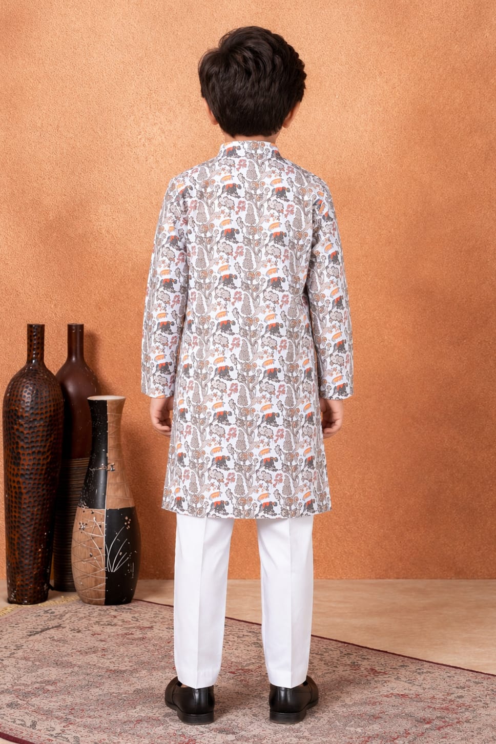 Brown Pure Soft Art Banarasi Silk Digital Print Boys Kurta Pajama