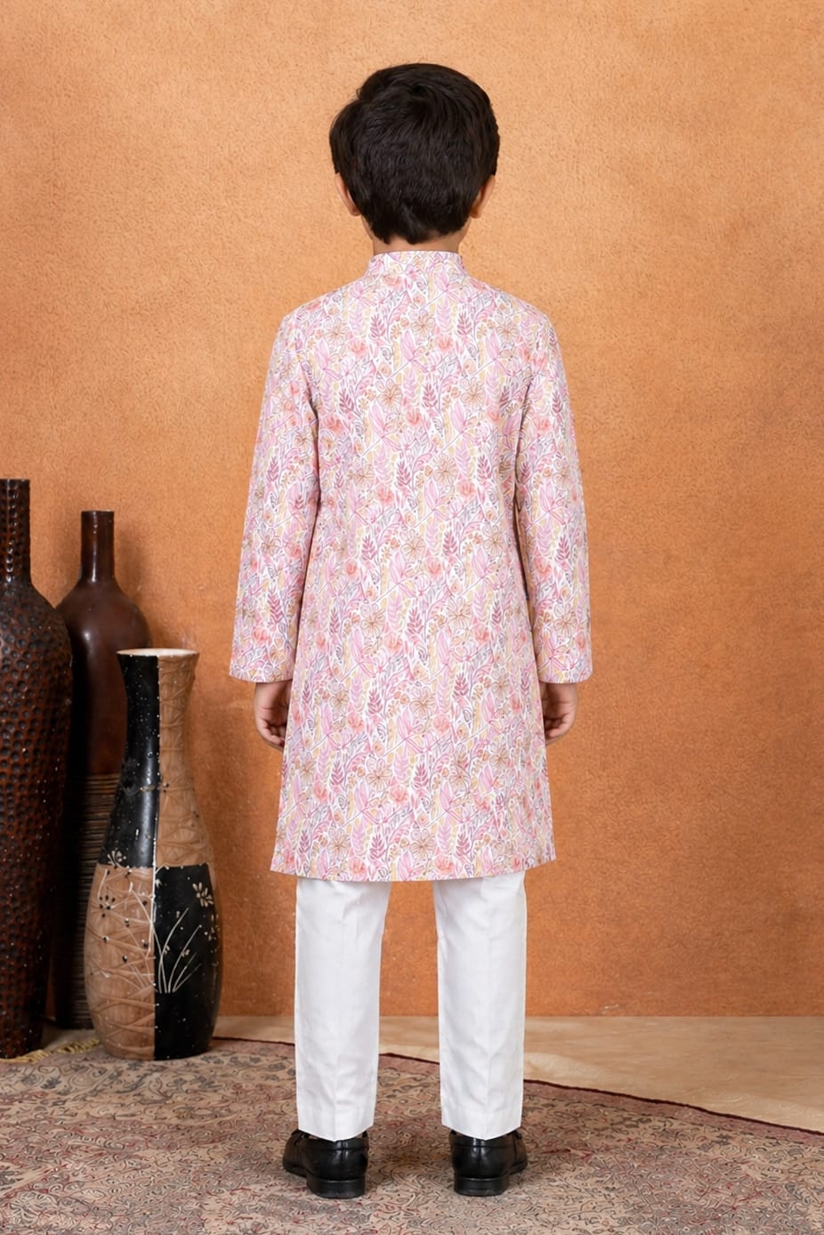 Pink Pure Soft Art Banarasi Silk Digital Print Boys Kurta Pajama